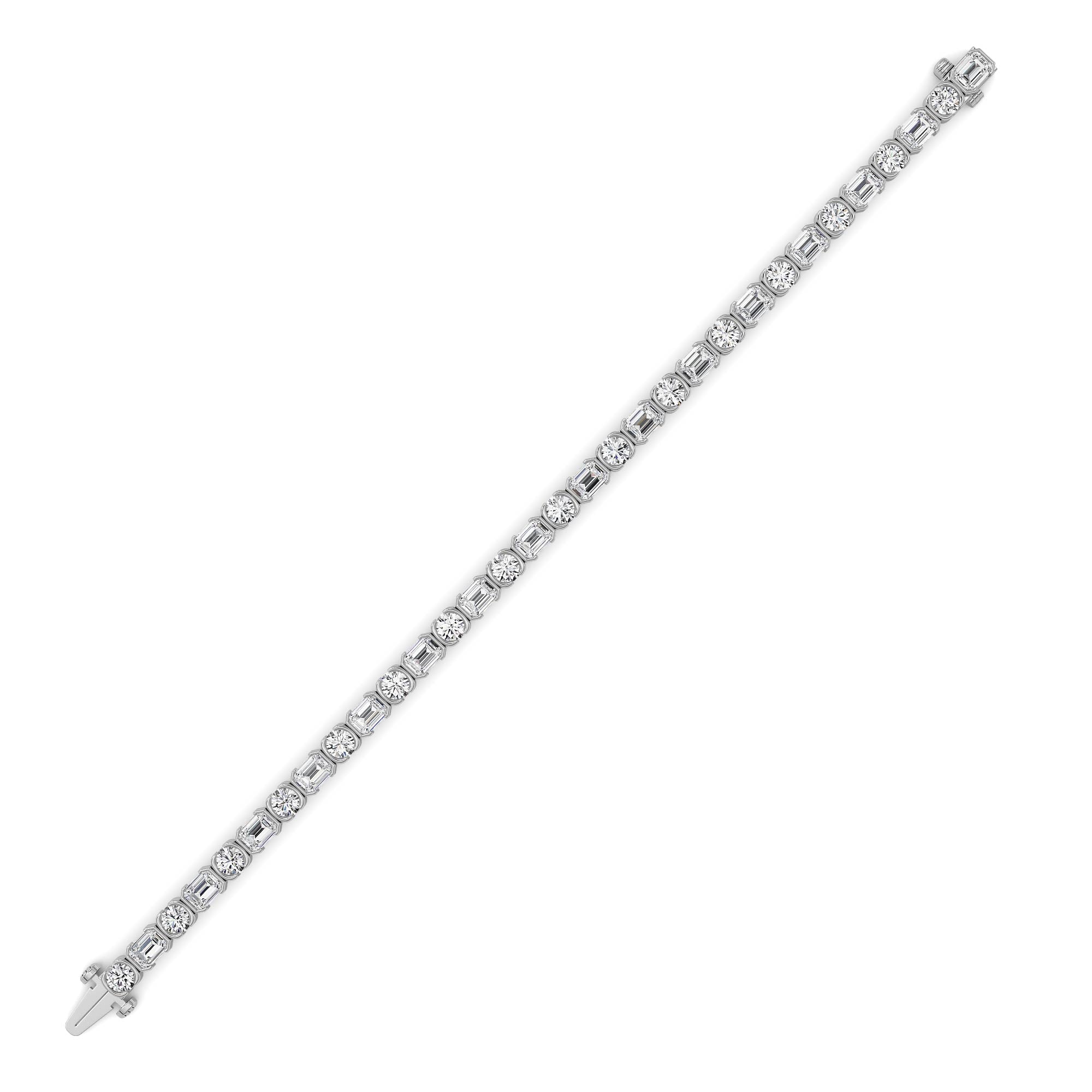 13Cttw Emerald And Round Shaped Lab Grown Diamond(F/VS) Semi Bezel Line Bracelet in 14K Gold