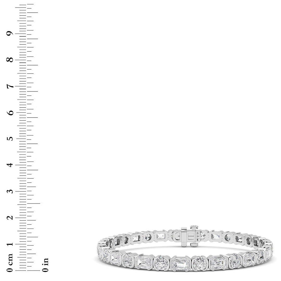 13Cttw Emerald And Round Shaped Lab Grown Diamond(F/VS) Semi Bezel Line Bracelet in 14K Gold