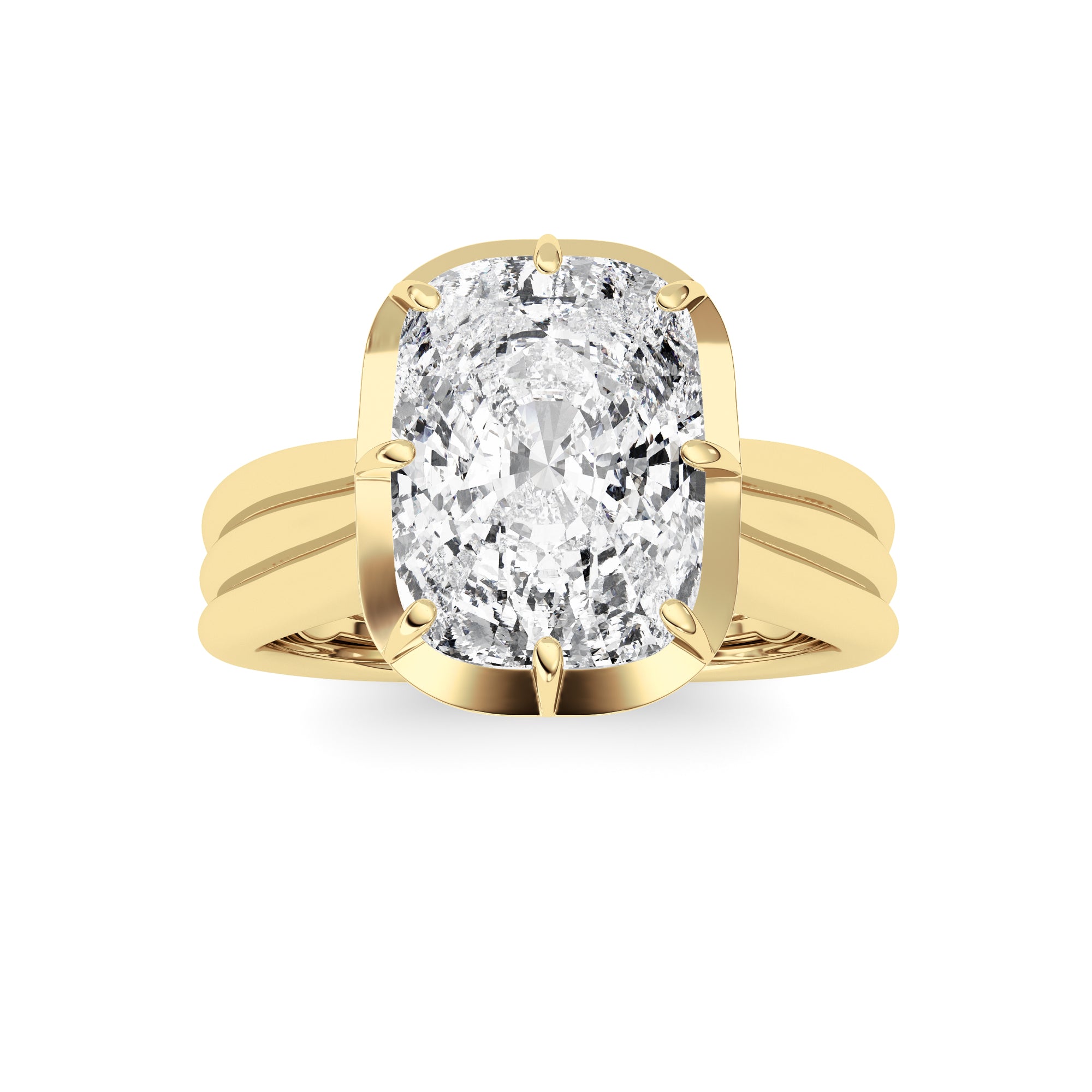 3CTW Elongated Cushion Shaped Lab Grown Diamond (F/VS) Ring in 14K Yellow Gold