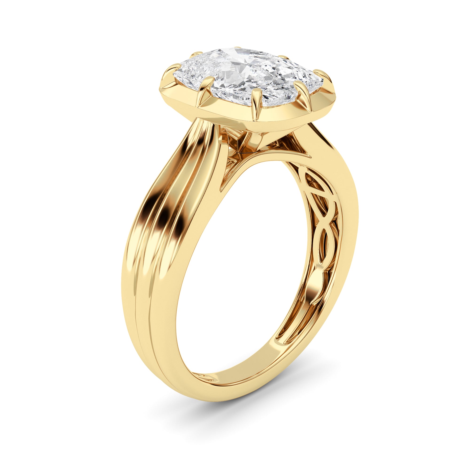 3CTW Elongated Cushion Shaped Lab Grown Diamond (F/VS) Ring in 14K Yellow Gold