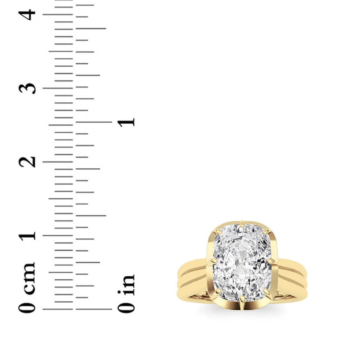 3CTW Elongated Cushion Shaped Lab Grown Diamond (F/VS) Ring in 14K Yellow Gold