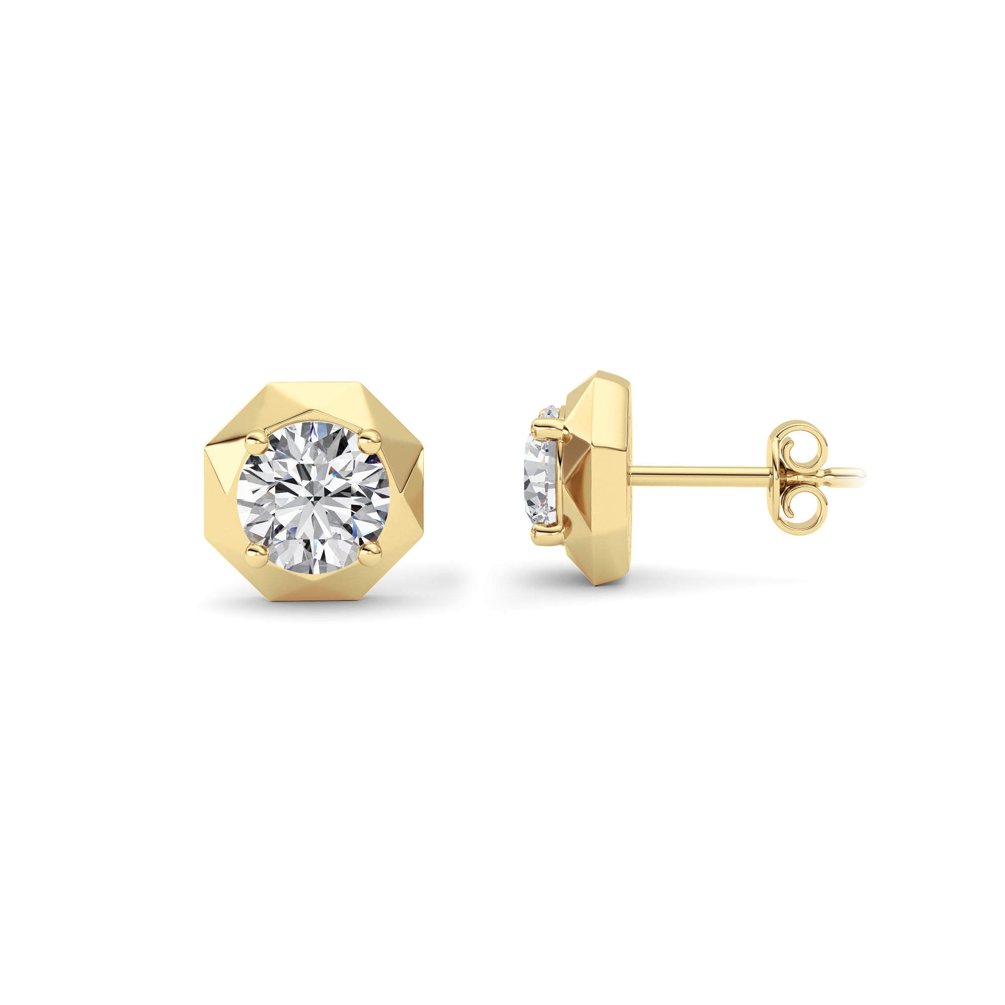2CTW Round Shaped Lab Grown Diamond (F/VS) Earring in 14K Yellow Gold