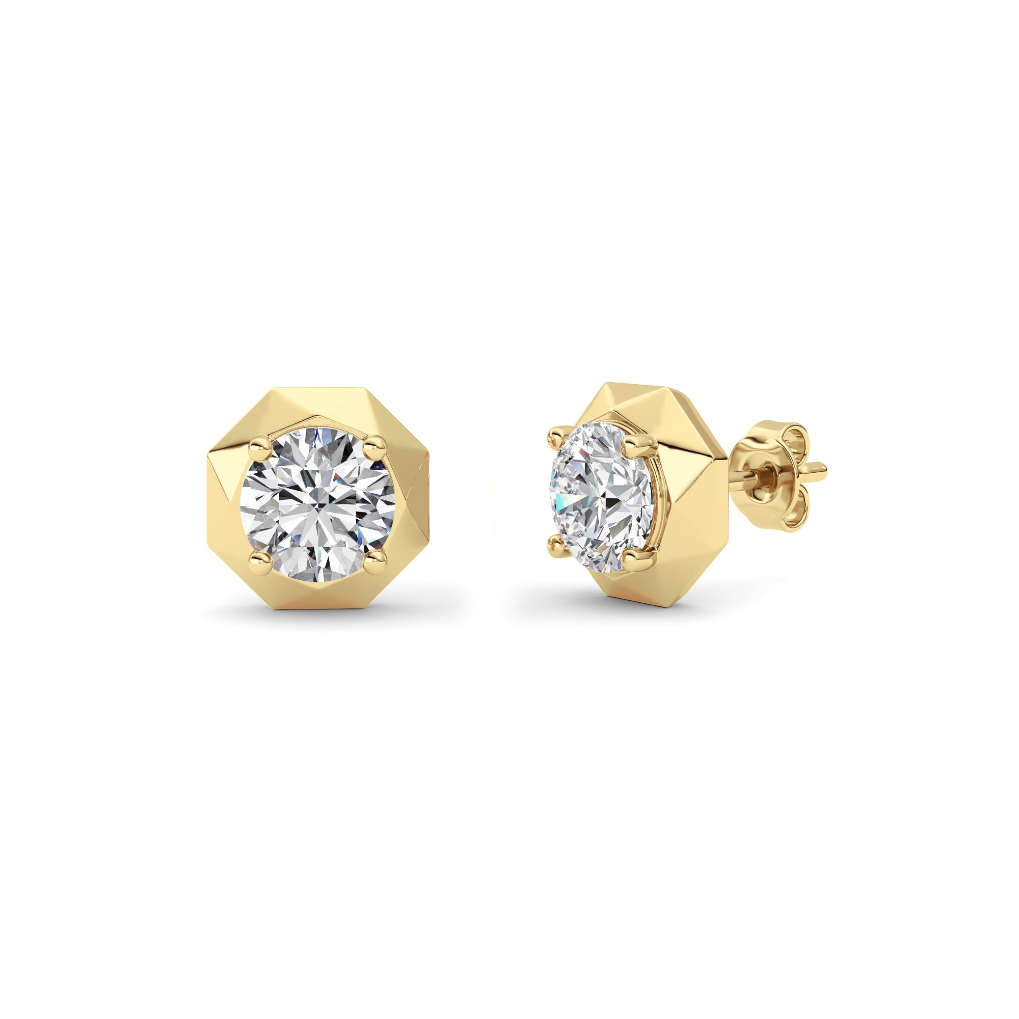 2CTW Round Shaped Lab Grown Diamond (F/VS) Earring in 14K Yellow Gold