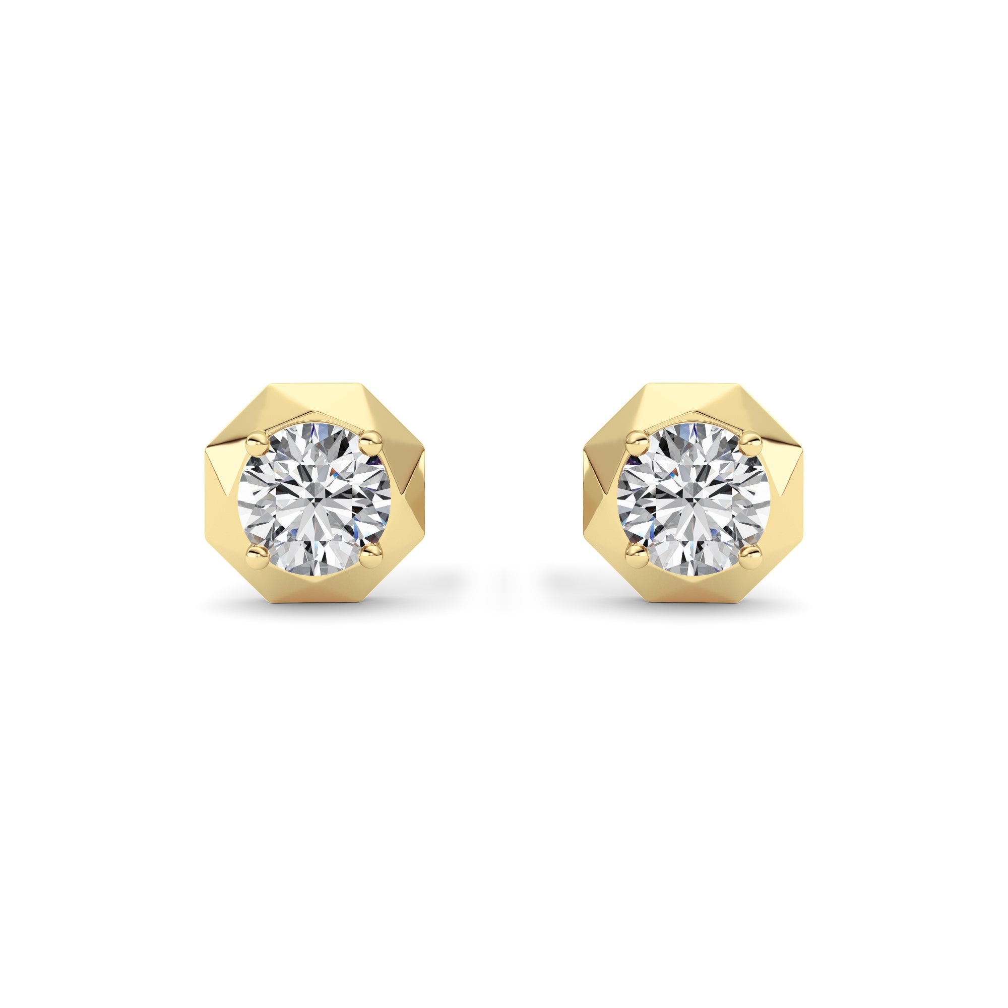 2CTW Round Shaped Lab Grown Diamond (F/VS) Earring in 14K Yellow Gold