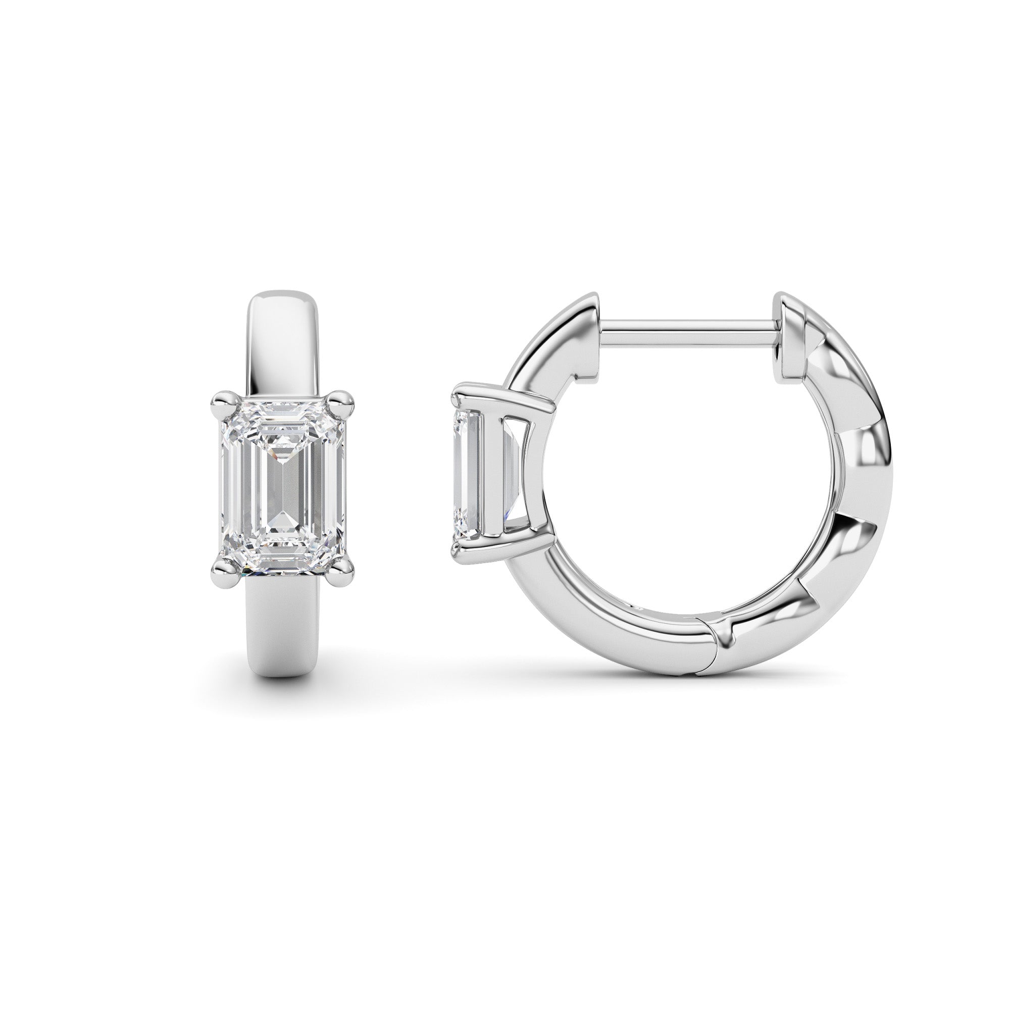 1CTW Emerald Shaped Lab Grown Diamond (F/VS ) Huggie Earrings in 14K Gold
