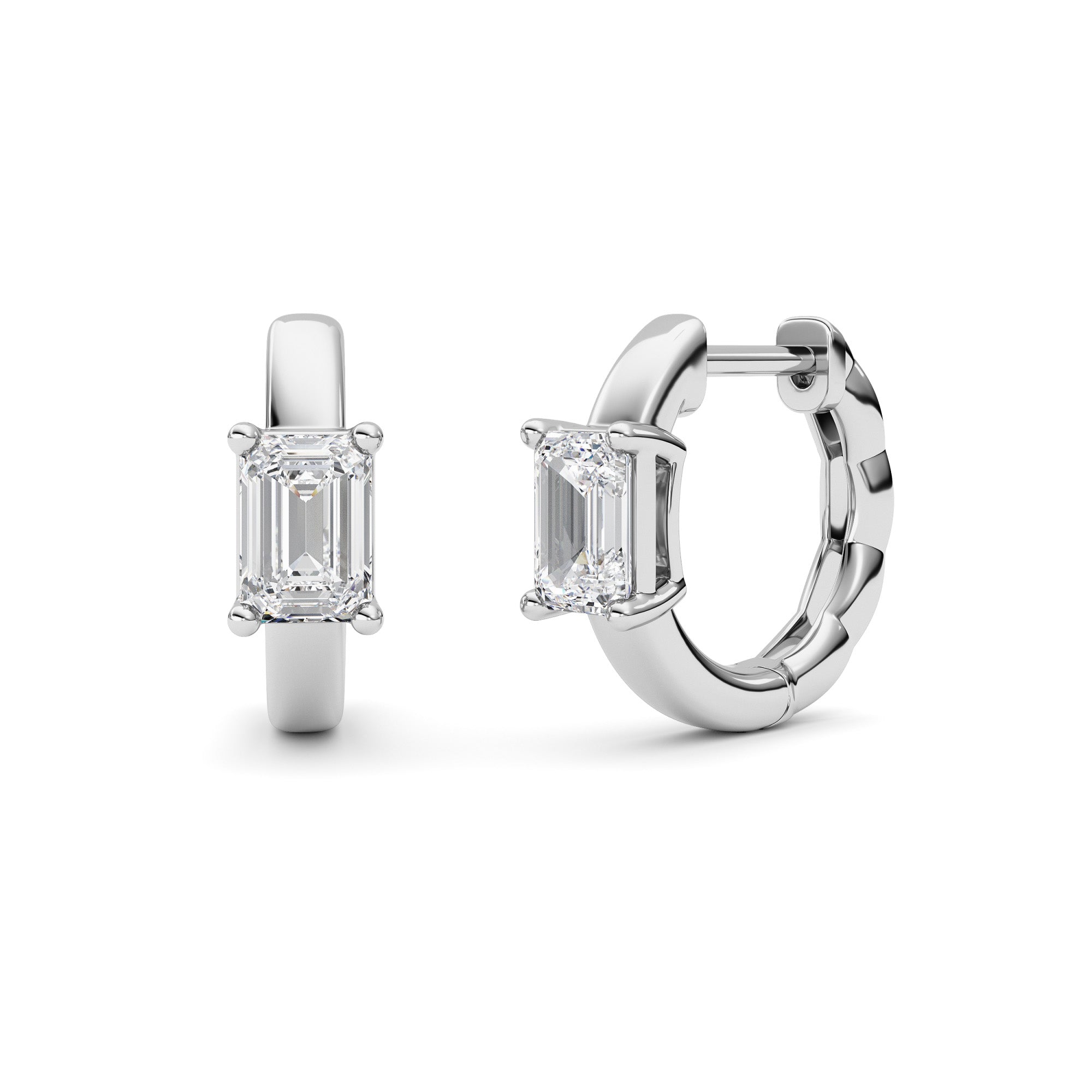 1CTW Emerald Shaped Lab Grown Diamond (F/VS ) Huggie Earrings in 14K Gold