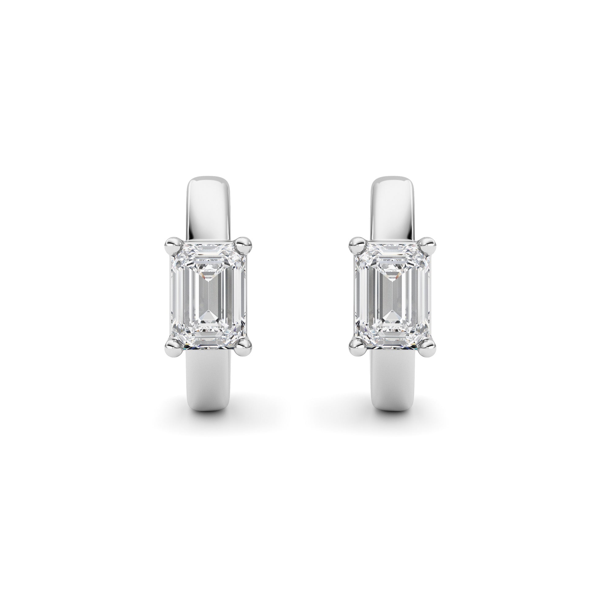 1CTW Emerald Shaped Lab Grown Diamond (F/VS ) Huggie Earrings in 14K Gold
