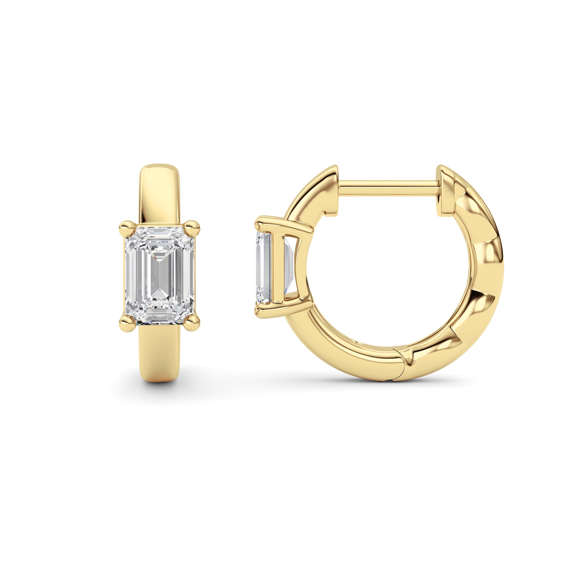 1CTW Emerald Shaped Lab Grown Diamond (F/VS ) Huggie Earrings in 14K Gold