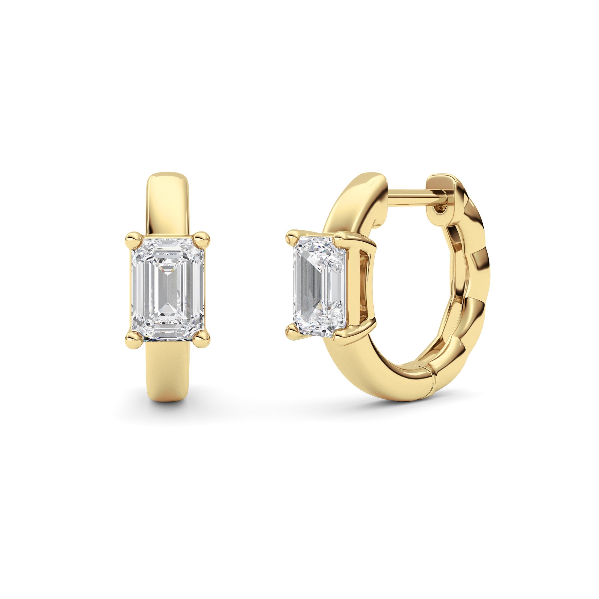 1CTW Emerald Shaped Lab Grown Diamond (F/VS ) Huggie Earrings in 14K Gold