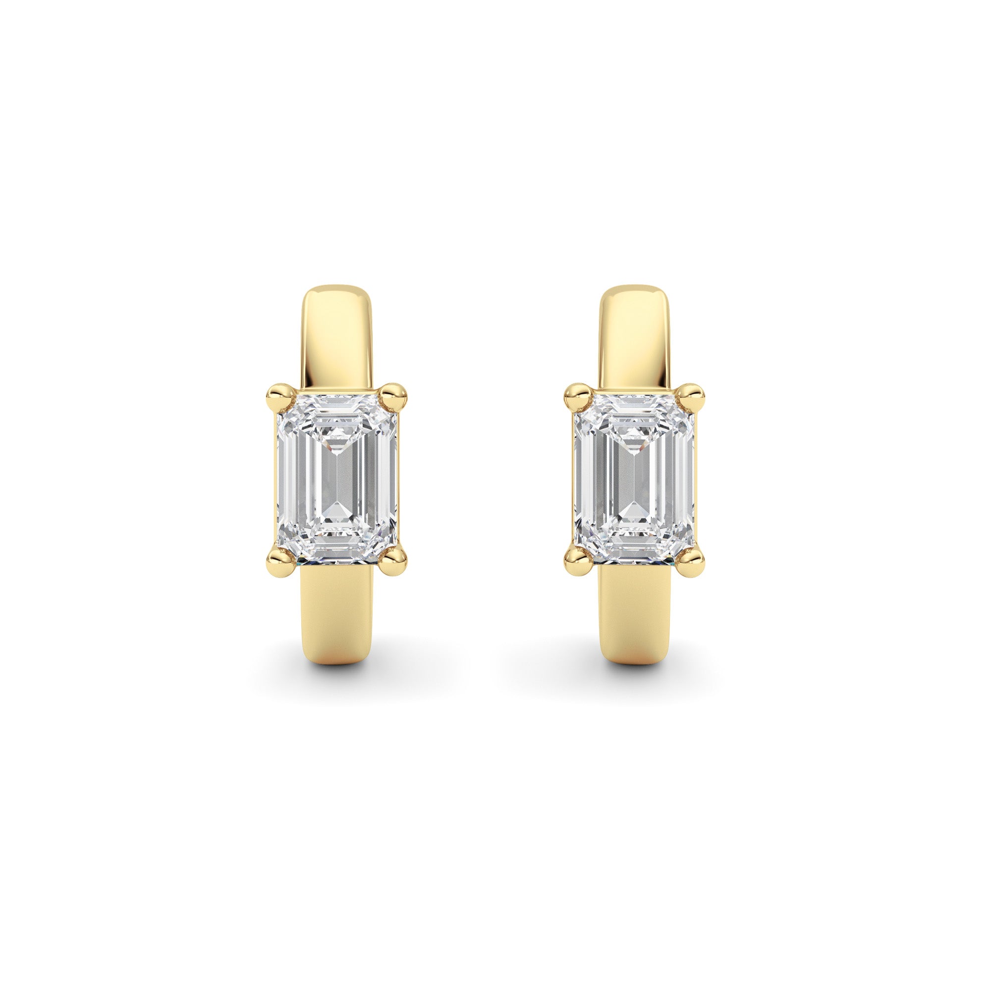 1CTW Emerald Shaped Lab Grown Diamond (F/VS ) Huggie Earrings in 14K Gold