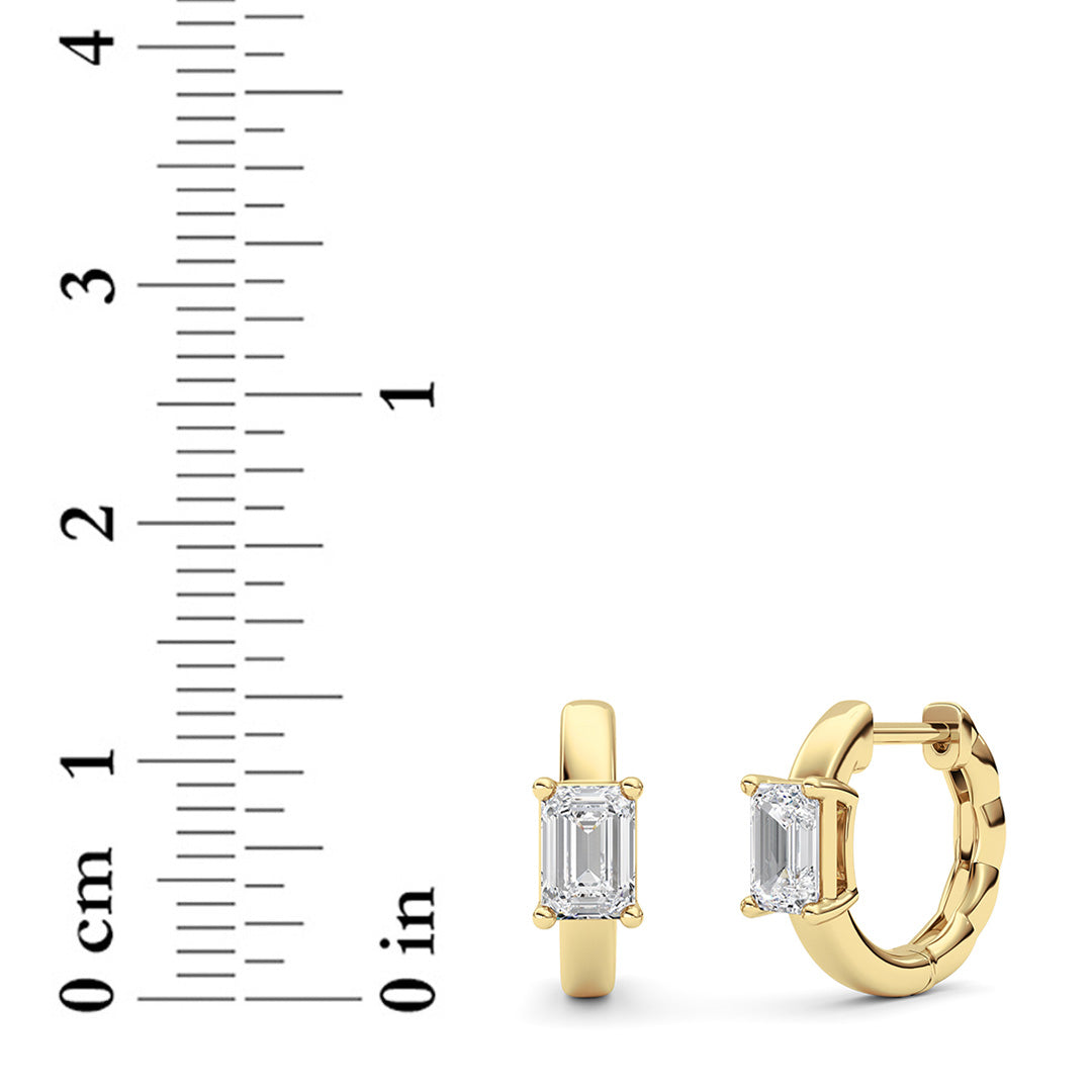 1CTW Emerald Shaped Lab Grown Diamond (F/VS ) Huggie Earrings in 14K Gold