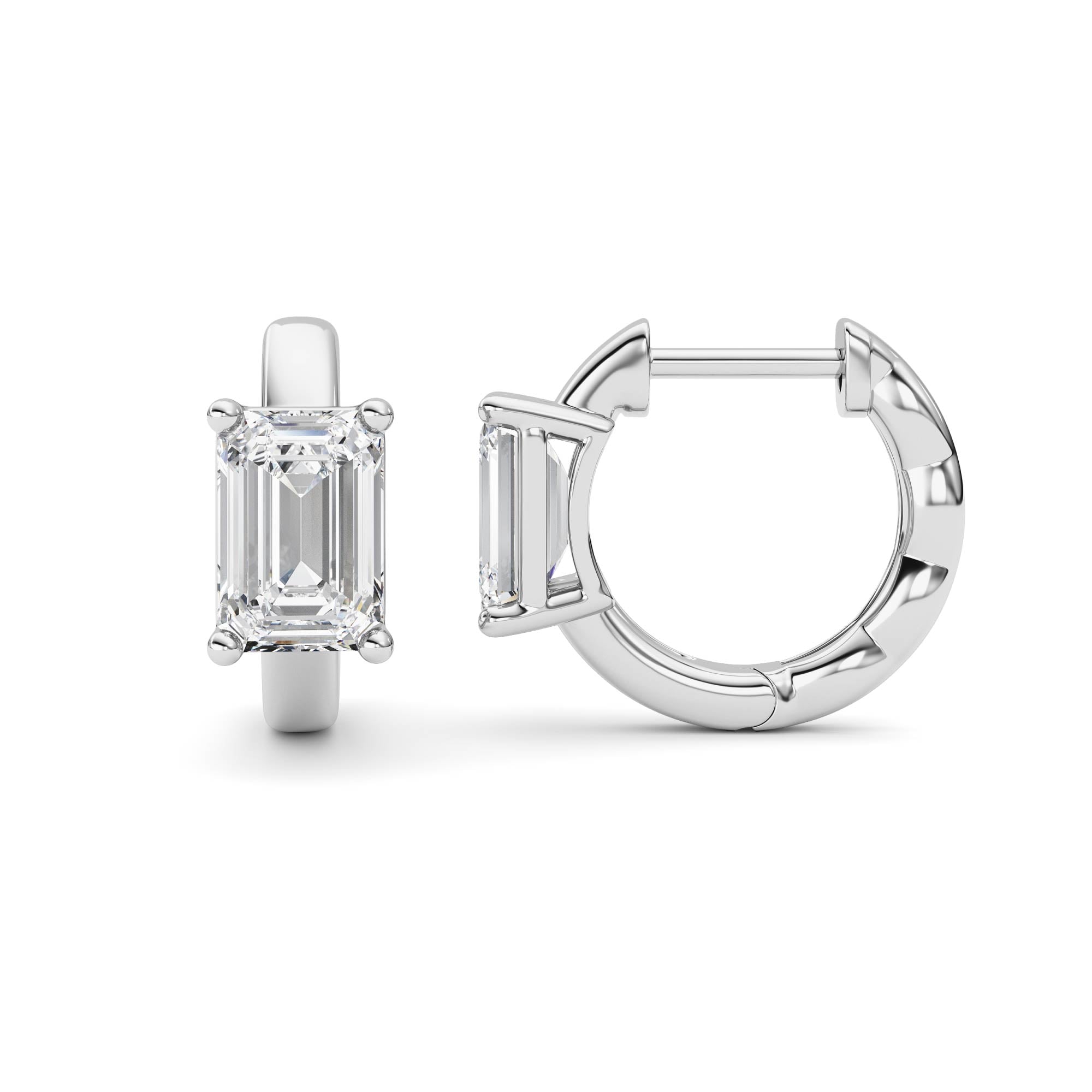 2CTW Emerald Shaped Lab Grown Diamond (F/VS ) Huggie Earrings in 14K Gold