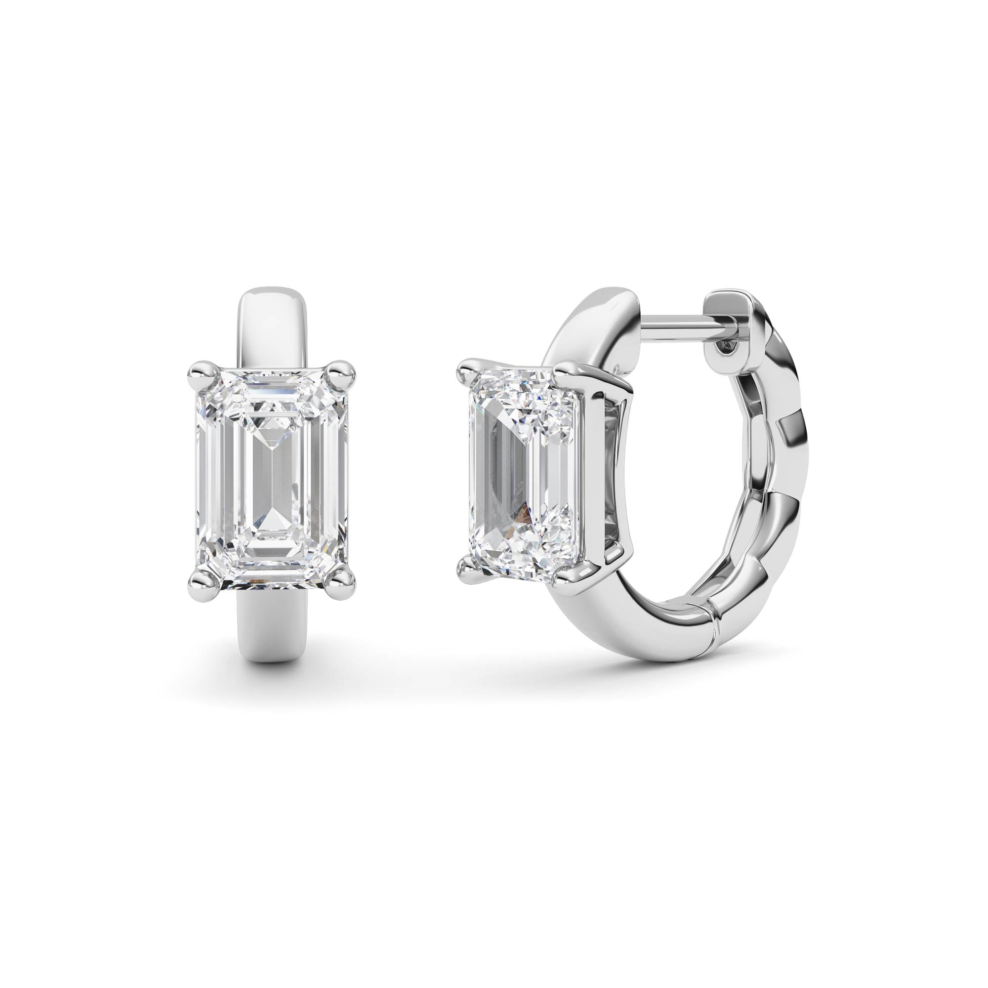 2CTW Emerald Shaped Lab Grown Diamond (F/VS ) Huggie Earrings in 14K Gold