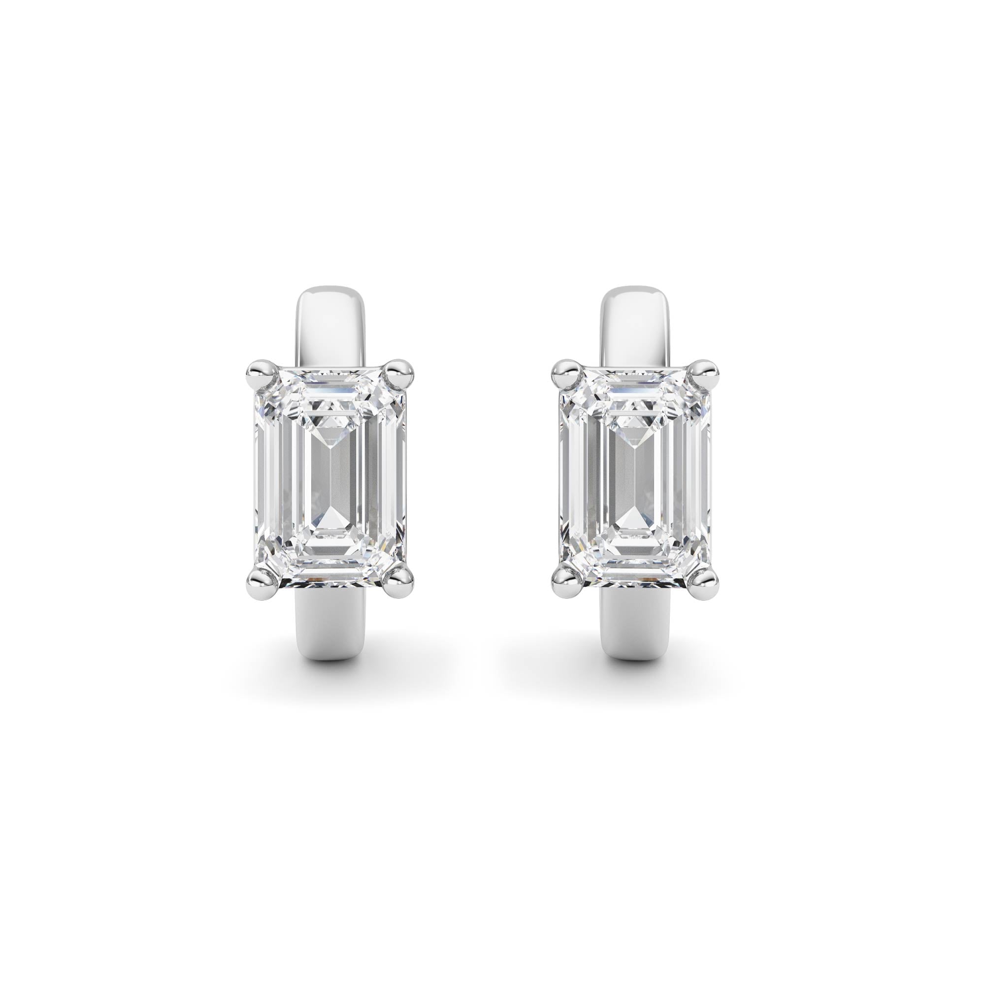 2CTW Emerald Shaped Lab Grown Diamond (F/VS ) Huggie Earrings in 14K Gold