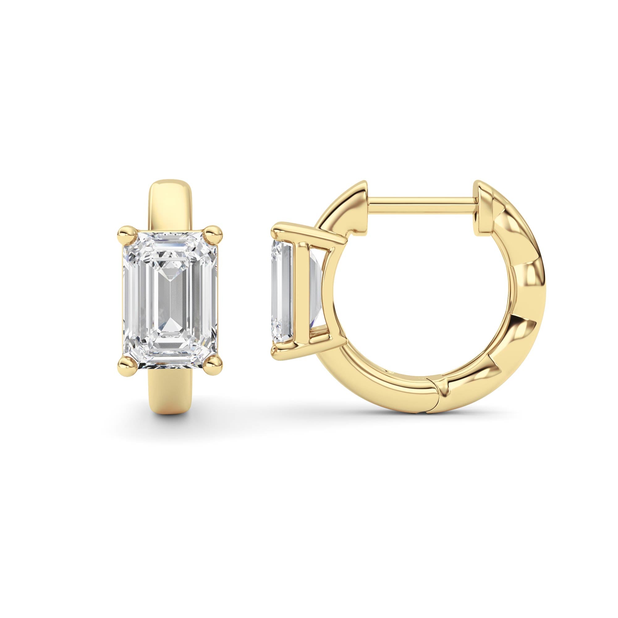 2CTW Emerald Shaped Lab Grown Diamond (F/VS ) Huggie Earrings in 14K Gold