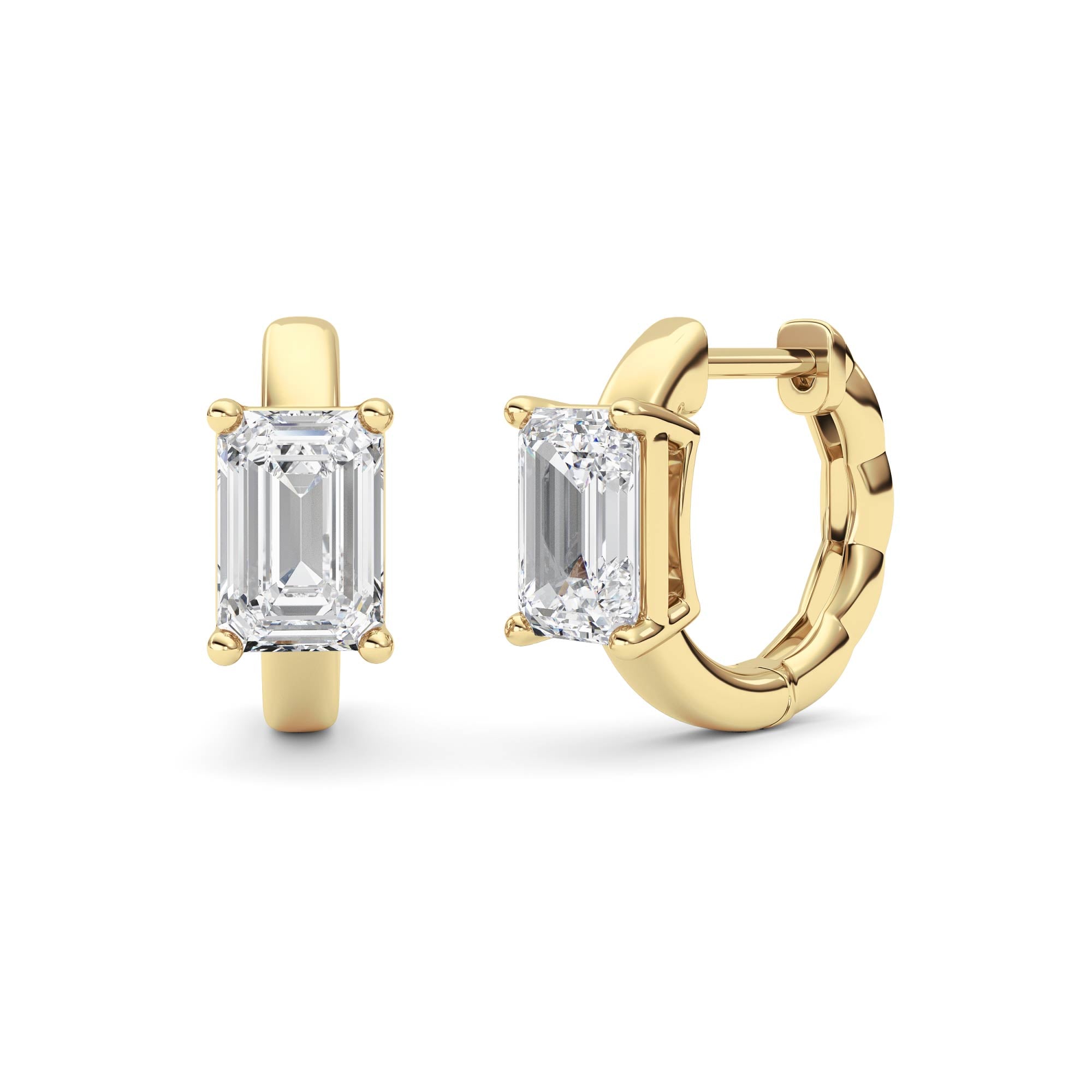 2CTW Emerald Shaped Lab Grown Diamond (F/VS ) Huggie Earrings in 14K Gold