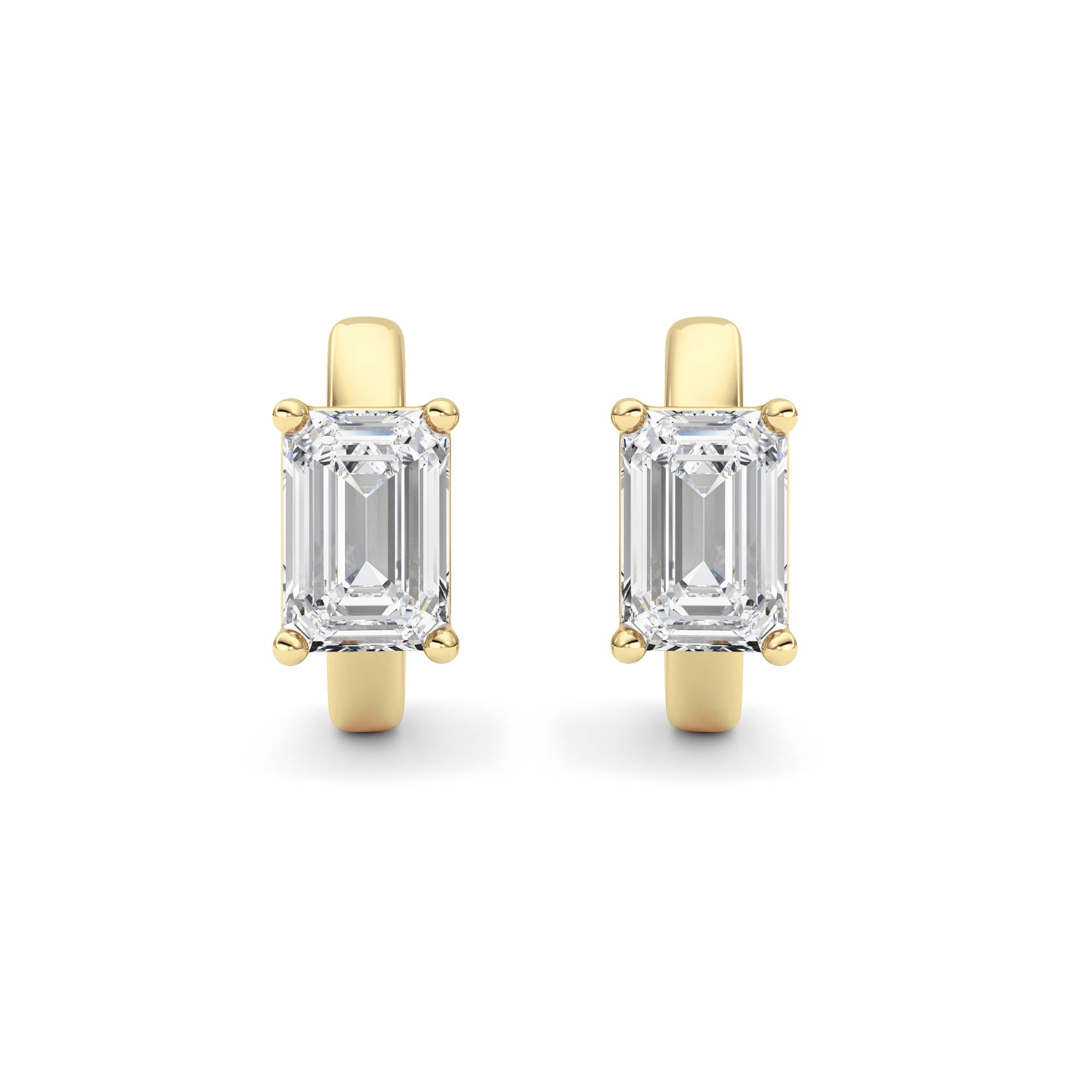 2CTW Emerald Shaped Lab Grown Diamond (F/VS ) Huggie Earrings in 14K Gold