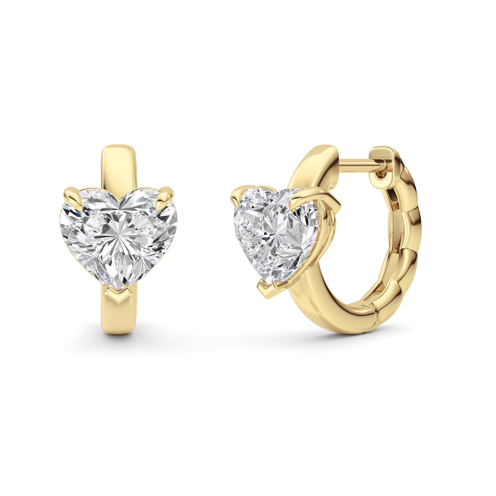 2CTW Heart Shaped Lab Grown Diamond (F/VS) Earring in 14K Yellow Gold