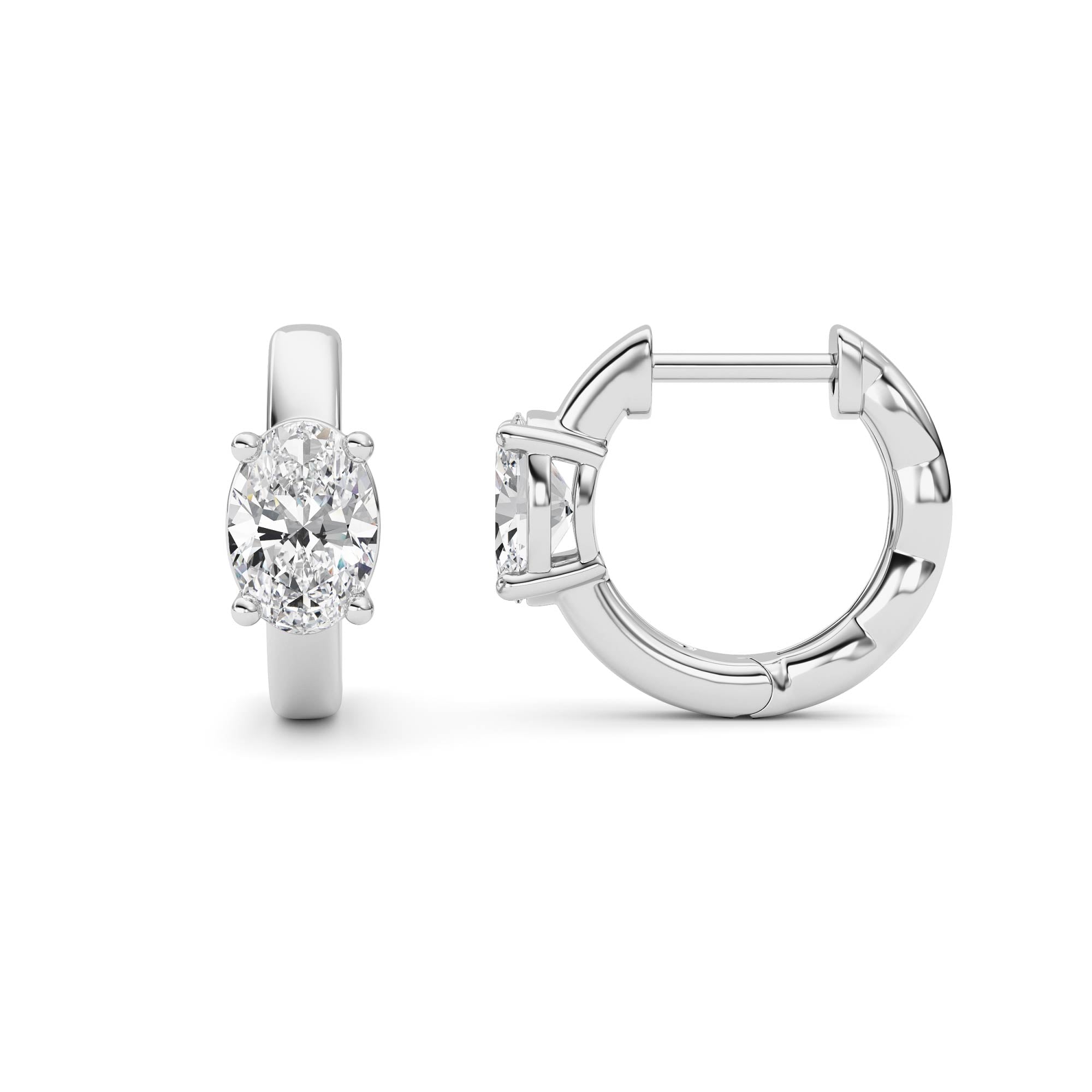 1CTW Oval Shaped Lab Grown Diamond (F/VS ) Huggie Earrings in 14K Gold