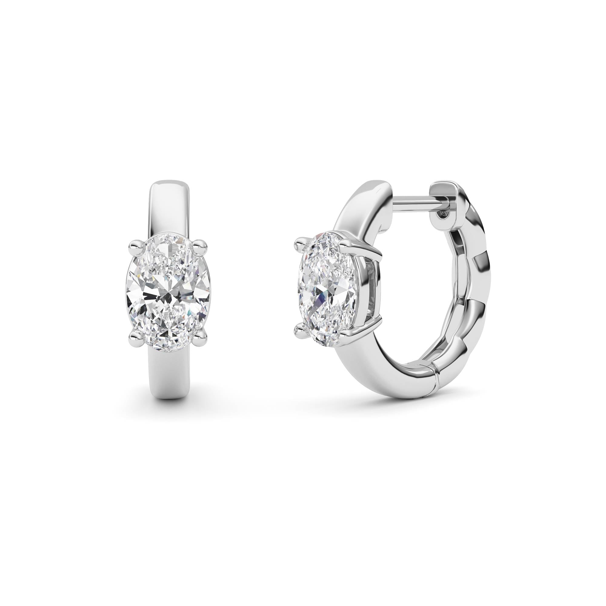 1CTW Oval Shaped Lab Grown Diamond (F/VS ) Huggie Earrings in 14K Gold