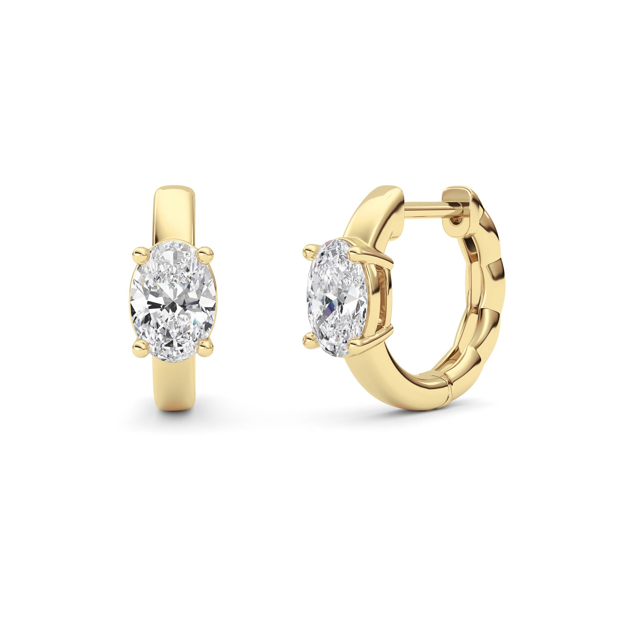 1CTW Oval Shaped Lab Grown Diamond (F/VS ) Huggie Earrings in 14K Gold