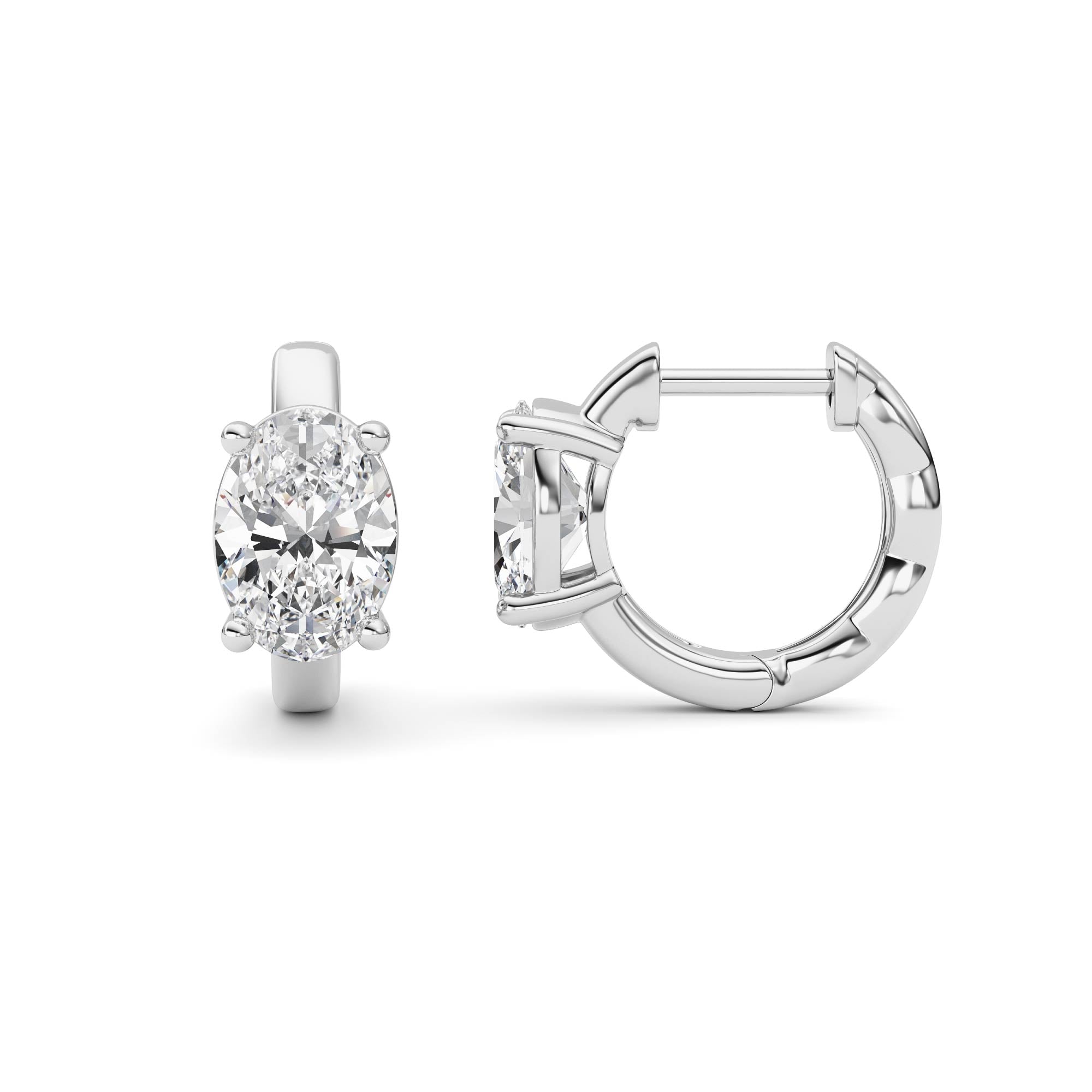 2CTW Oval Shaped Lab Grown Diamond (F/VS ) Huggie Earrings in 14K Gold