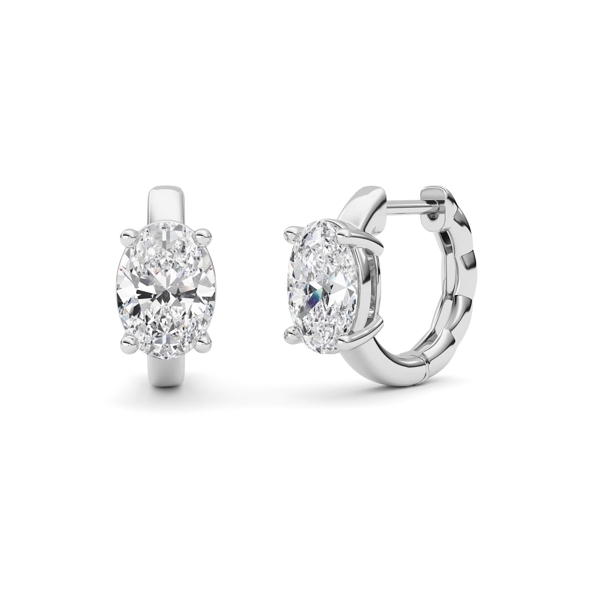 2CTW Oval Shaped Lab Grown Diamond (F/VS ) Huggie Earrings in 14K Gold