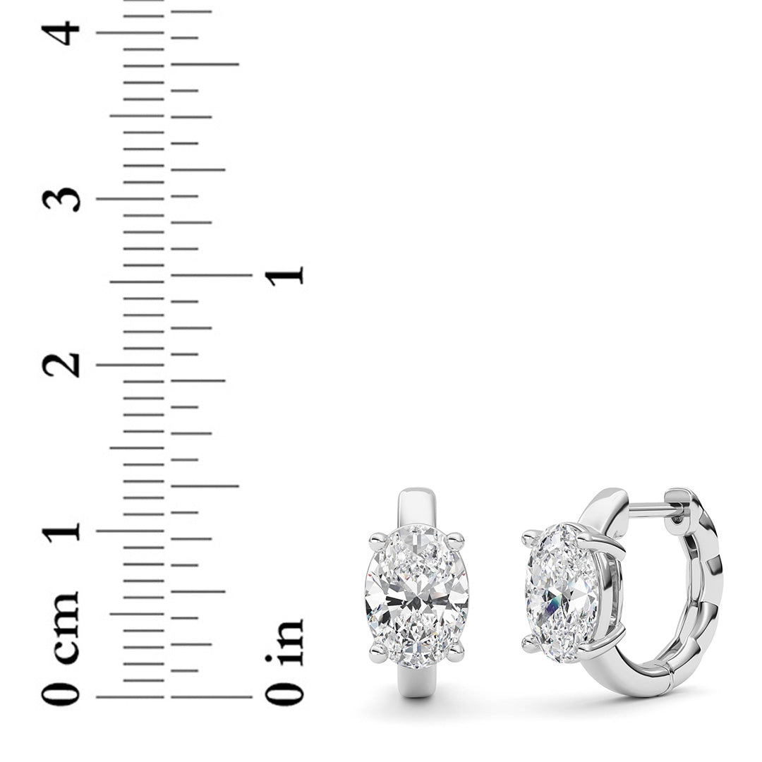 2CTW Oval Shaped Lab Grown Diamond (F/VS ) Huggie Earrings in 14K Gold