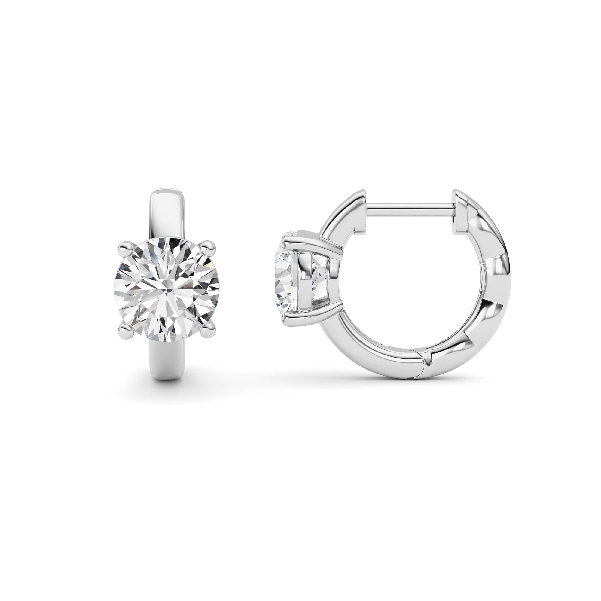 2CTW Round Shaped Lab Grown Diamond (F/VS ) Huggie Earrings in 14K Gold