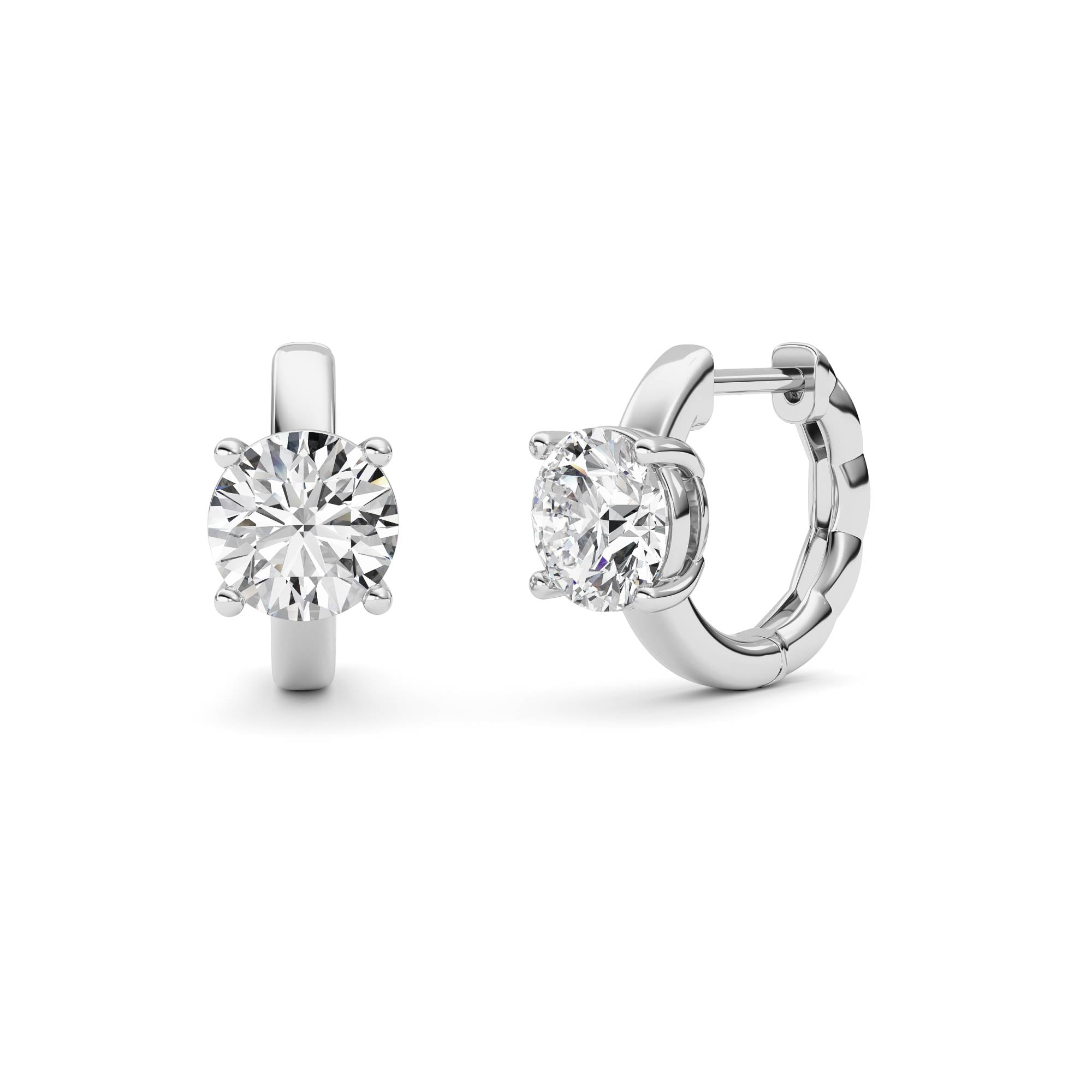 2CTW Round Shaped Lab Grown Diamond (F/VS ) Huggie Earrings in 14K Gold