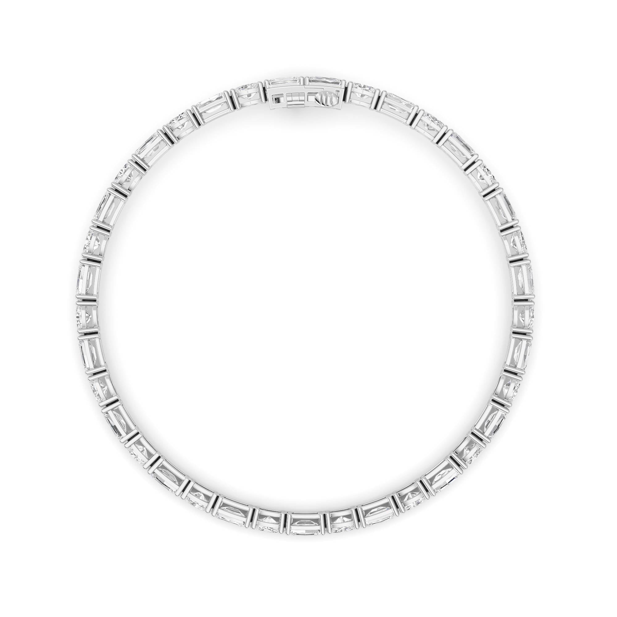 10CTW Emerald Shaped Lab Grown Diamond (F/VS) Bracelet in 14K White Gold