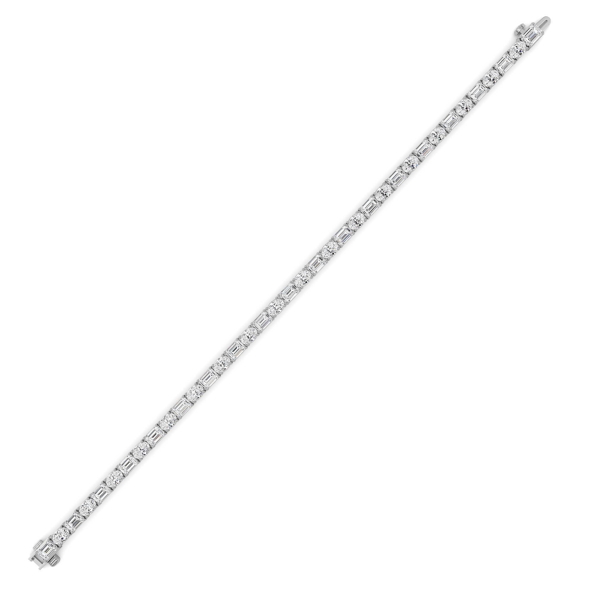10CTW Emerald Shaped Lab Grown Diamond (F/VS) Bracelet in 14K White Gold