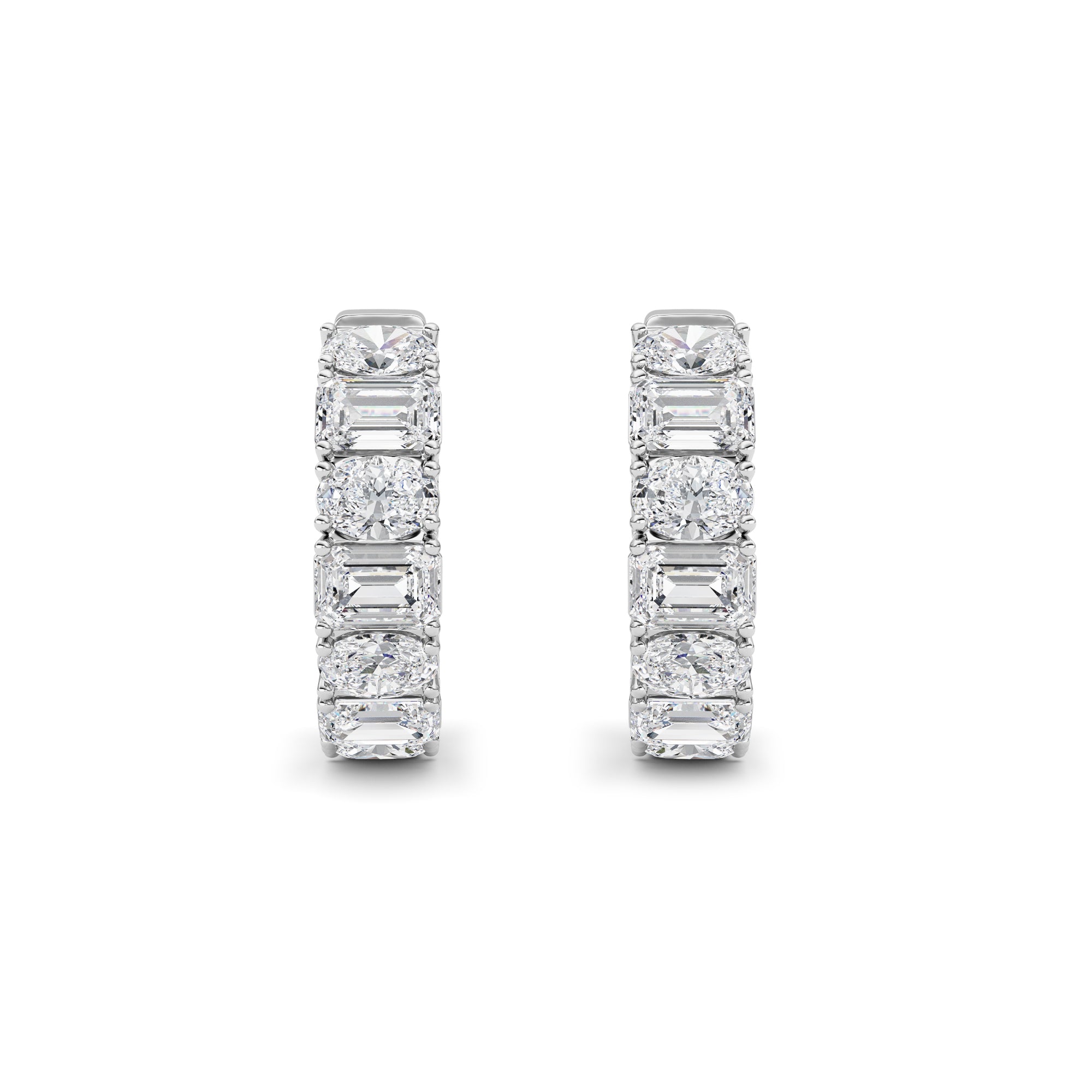 5CTW Emerald Shaped Lab Grown Diamond (F/VS )Inside Out Hoop Earrings in 14K Gold
