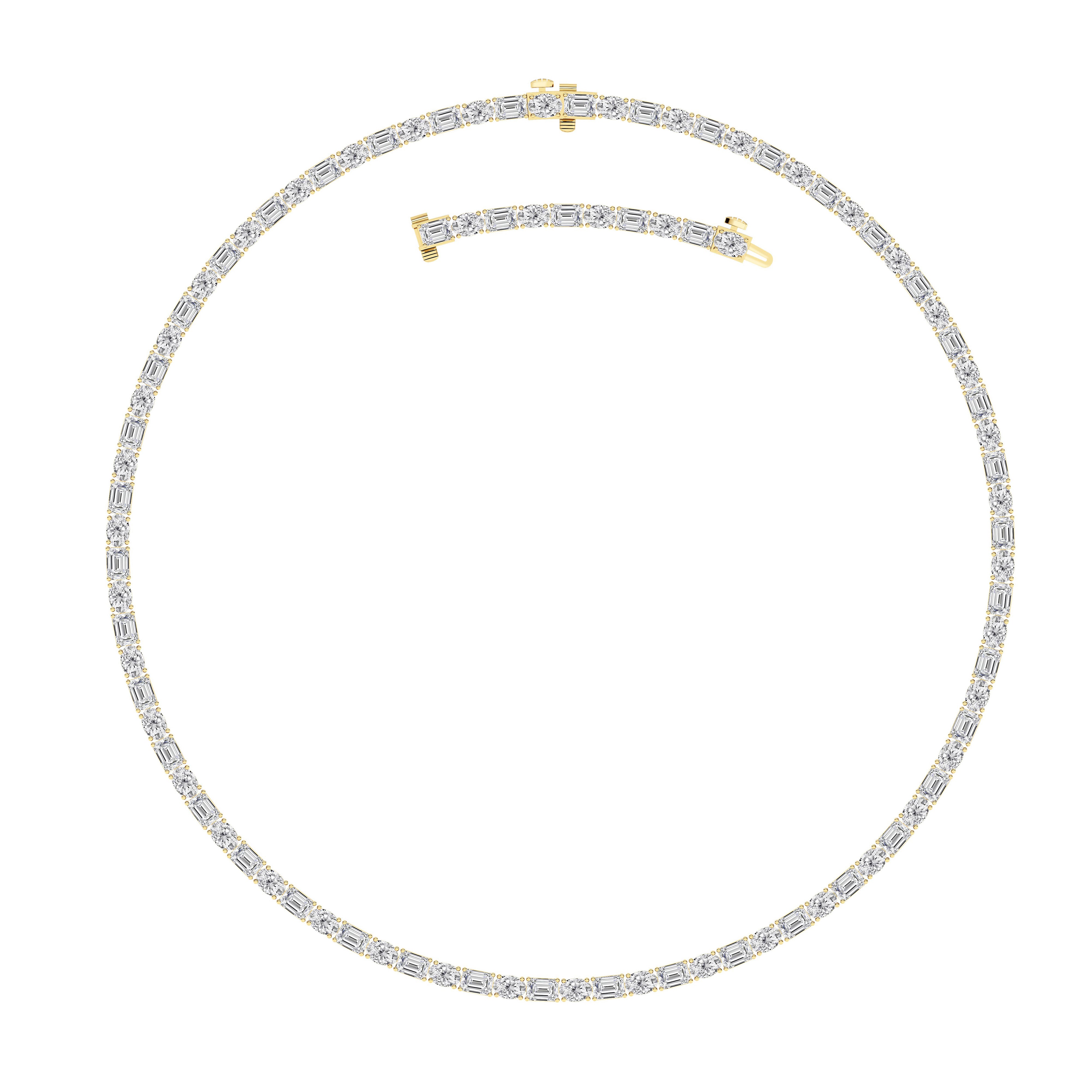 25CTW Emerald Shaped Lab Grown Diamond (F/VS) Necklace in 14K Yellow Gold