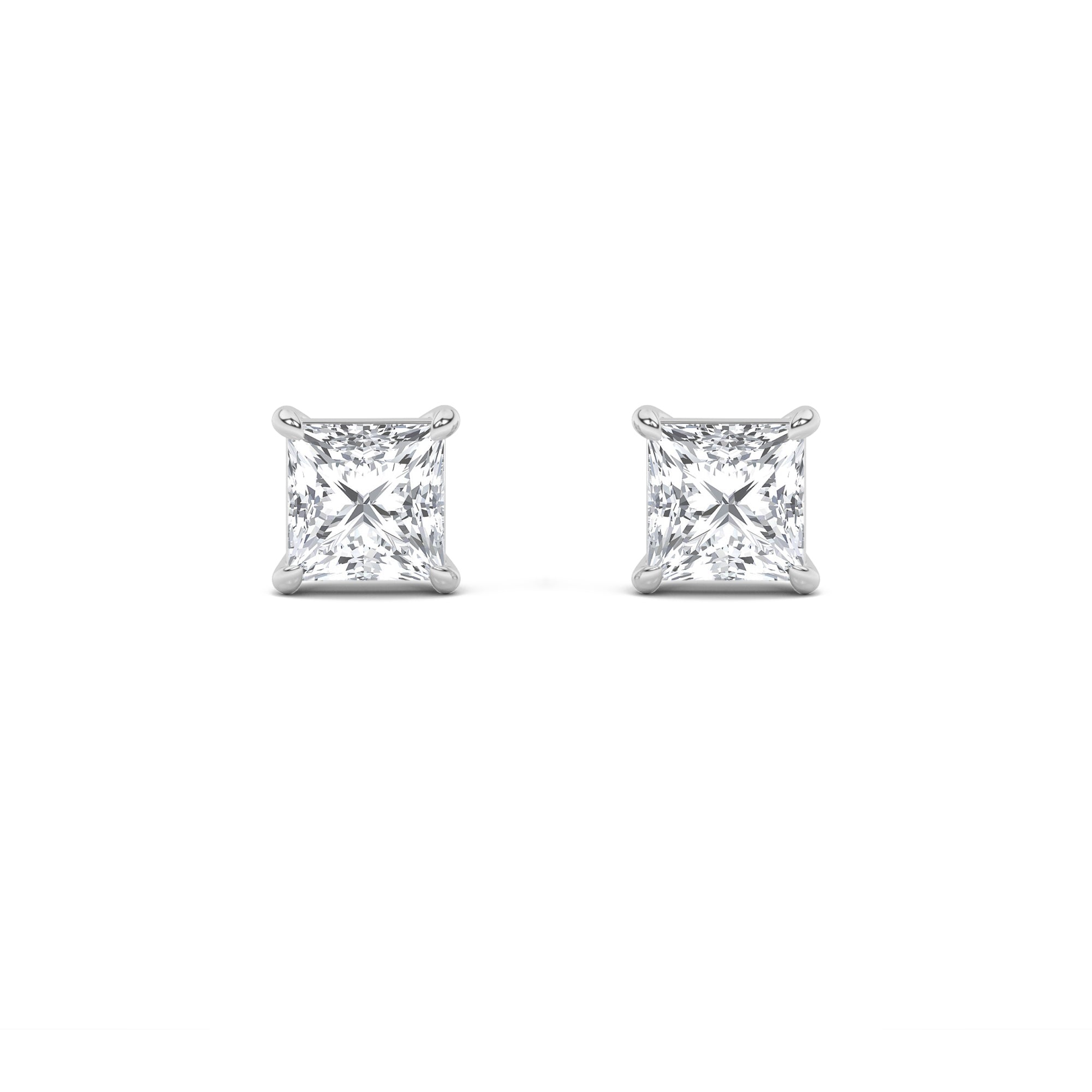 2CTW Princess Shaped Lab Grown Diamond (F/VS) Stud Earrings in 14K Gold