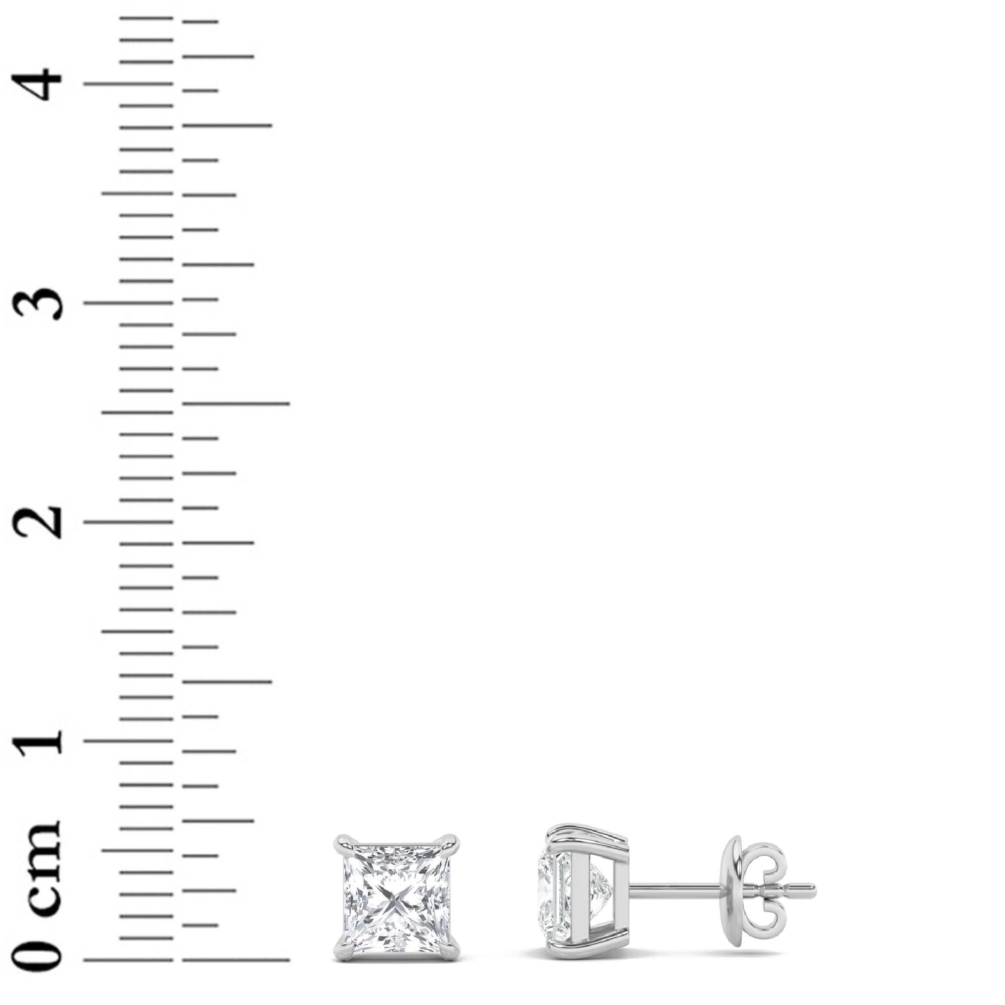 2CTW Princess Shaped Lab Grown Diamond (F/VS) Stud Earrings in 14K Gold