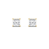 2CTW Princess Shaped Lab Grown Diamond (F/VS) Stud Earrings in 14K Gold