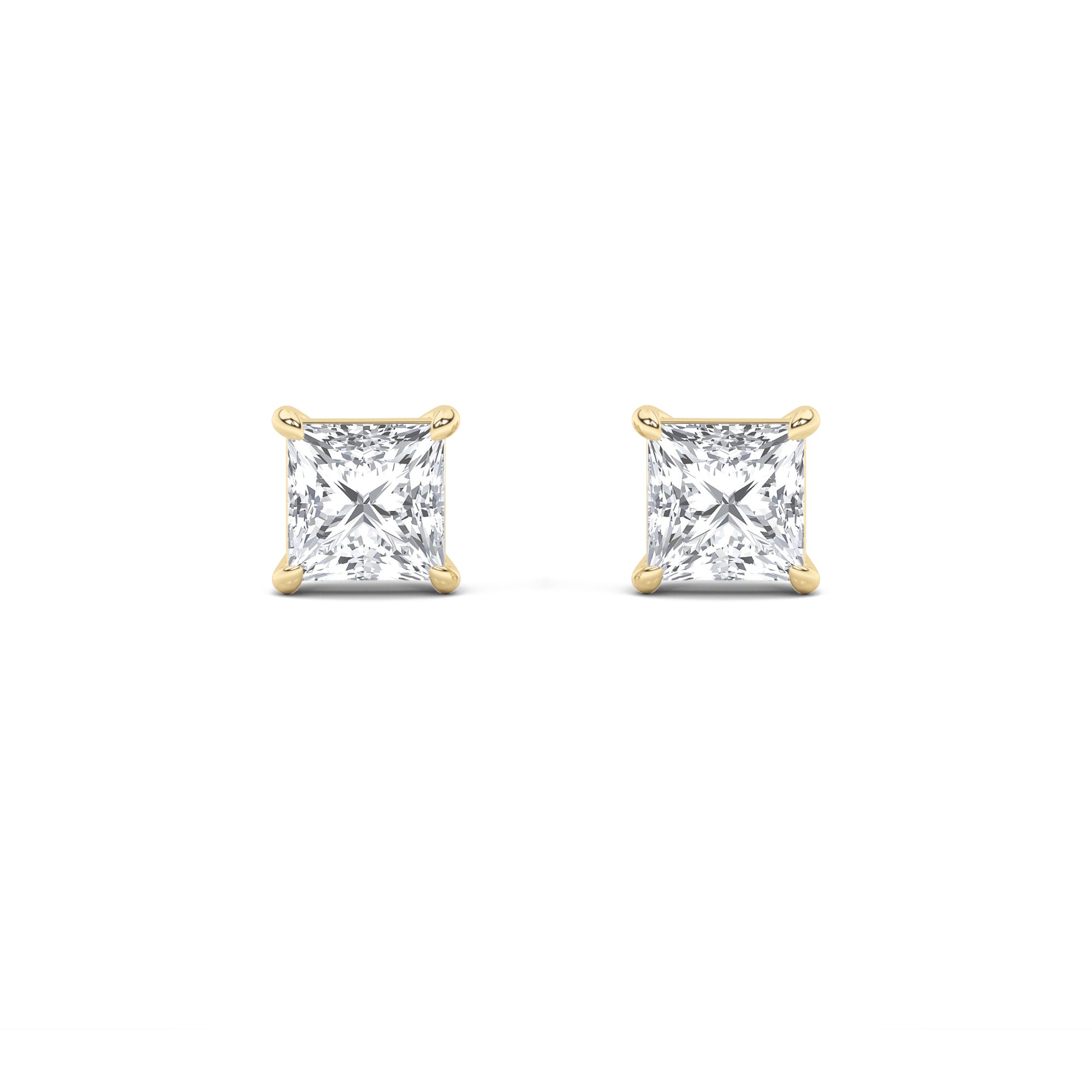 2CTW Princess Shaped Lab Grown Diamond (F/VS) Stud Earrings in 14K Gold