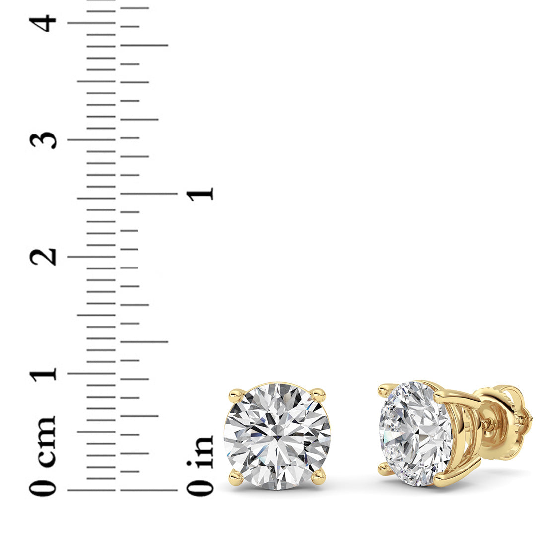 6CTW Round Shaped Lab Grown Diamond (F/VS) Stud Earrings in 14K Yellow Gold
