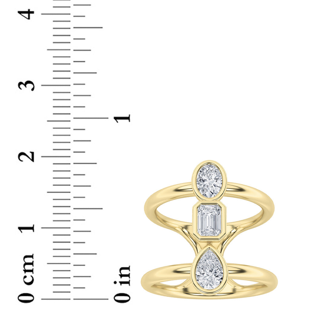 0.75CTW MX Shaped Lab Grown Diamond (G/VS) Ring in Silver|14K Yellow Gold