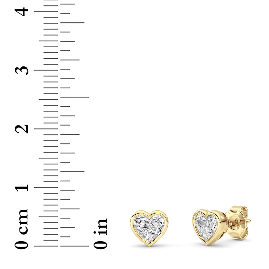 1CTW Heart Shaped Lab Grown Diamond (G/VS) Bezel Set Stud Earrings in 14K Gold