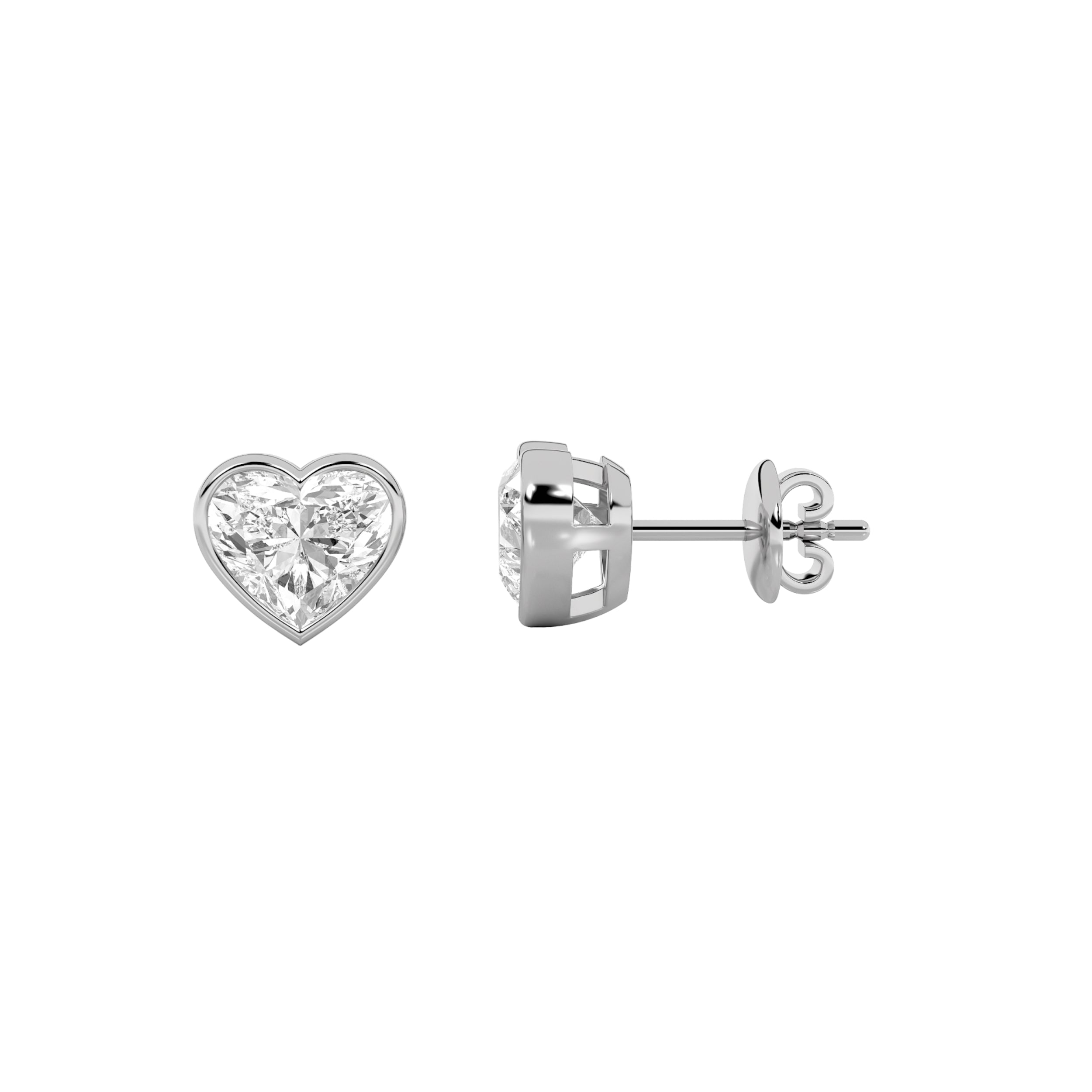 2CTW Heart Shaped Lab Grown Diamond (F/VS) Bezel Set Stud Earrings in 14K Gold