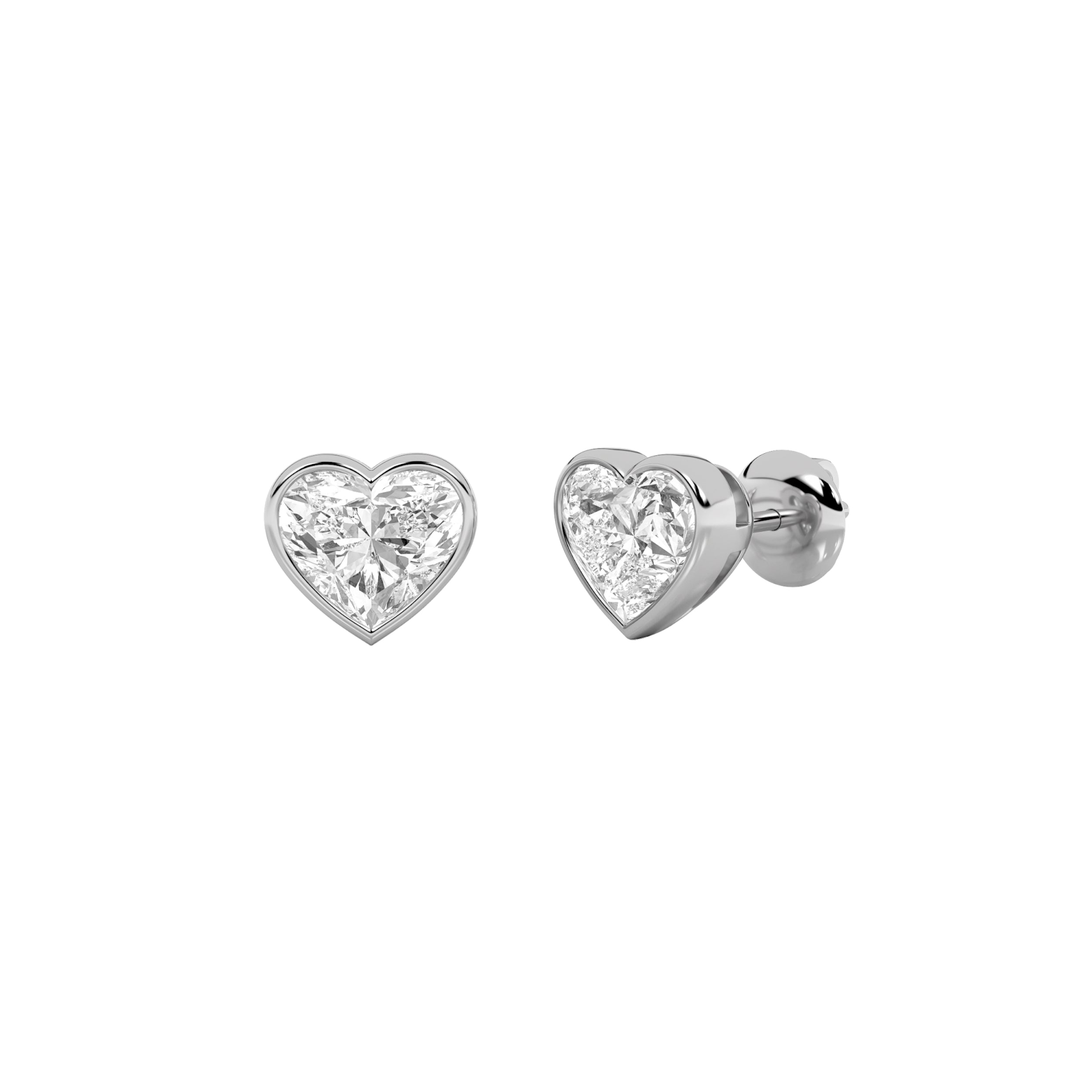 2CTW Heart Shaped Lab Grown Diamond (F/VS) Bezel Set Stud Earrings in 14K Gold
