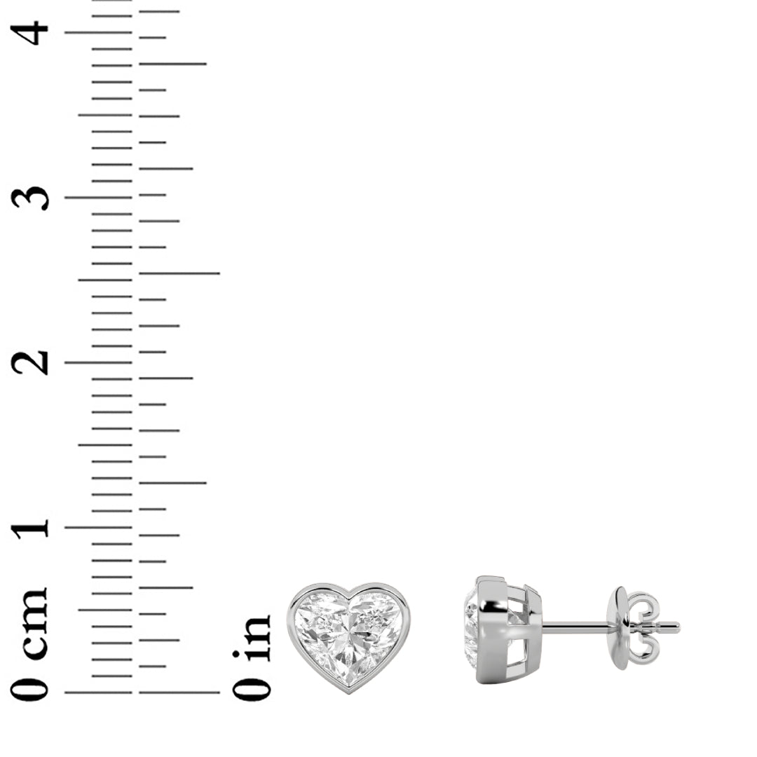 2CTW Heart Shaped Lab Grown Diamond (F/VS) Bezel Set Stud Earrings in 14K Gold