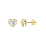 2CTW Heart Shaped Lab Grown Diamond (F/VS) Bezel Set Stud Earrings in 14K Gold