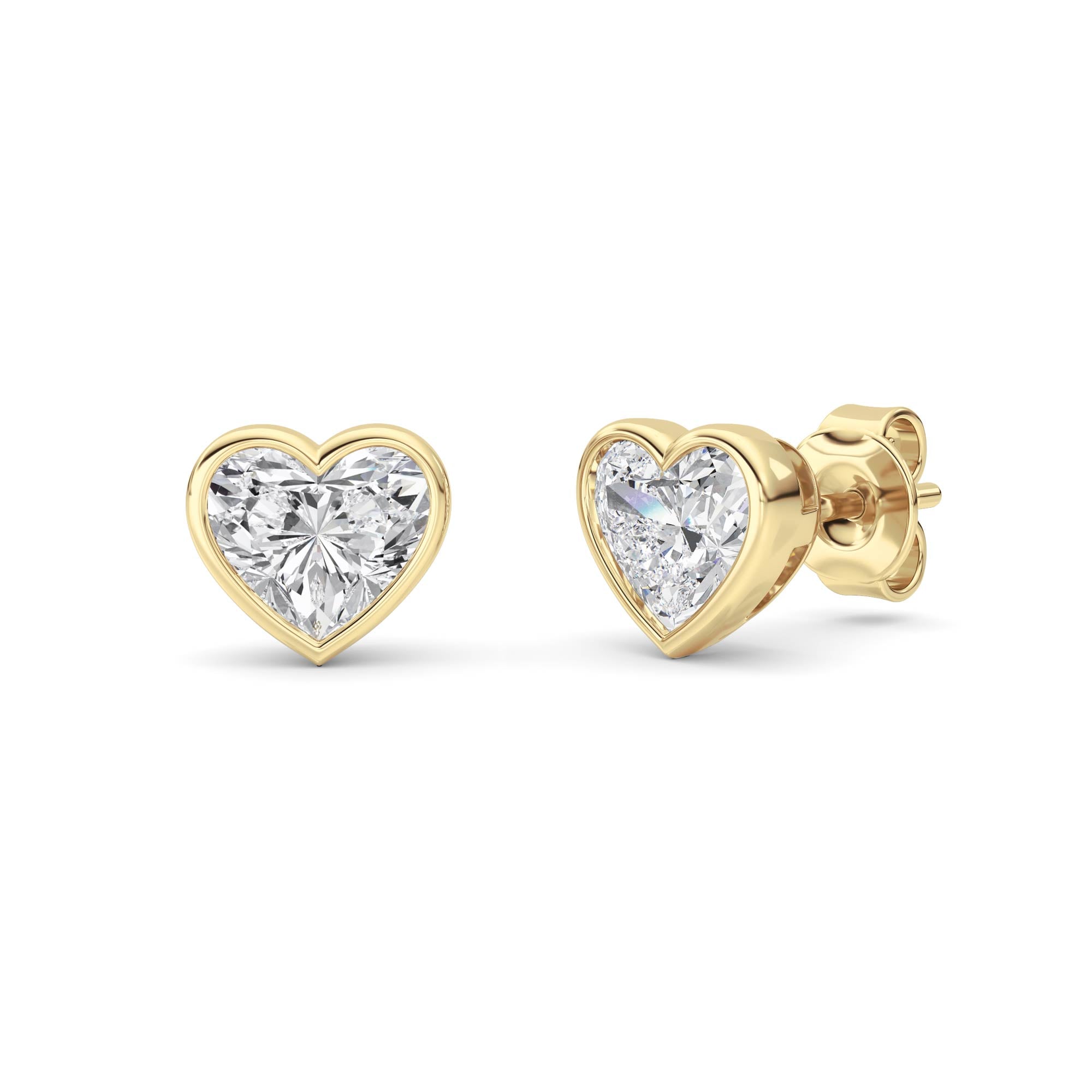2CTW Heart Shaped Lab Grown Diamond (F/VS) Bezel Set Stud Earrings in 14K Gold