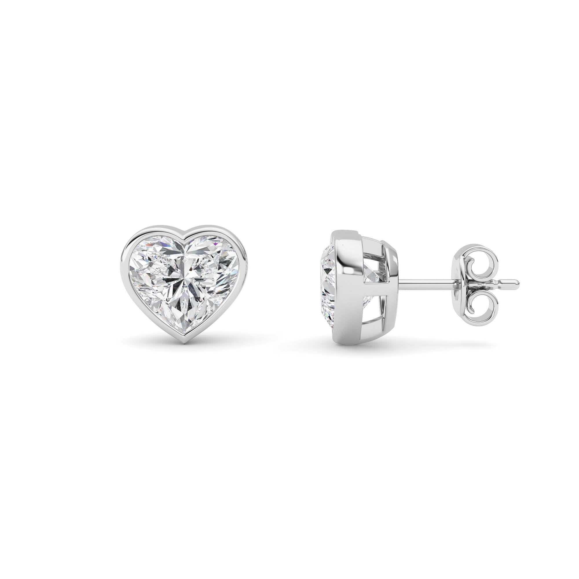 4CTW Heart Shaped Lab Grown Diamond (F/VS) Bezel Set Stud Earrings in 14K Gold