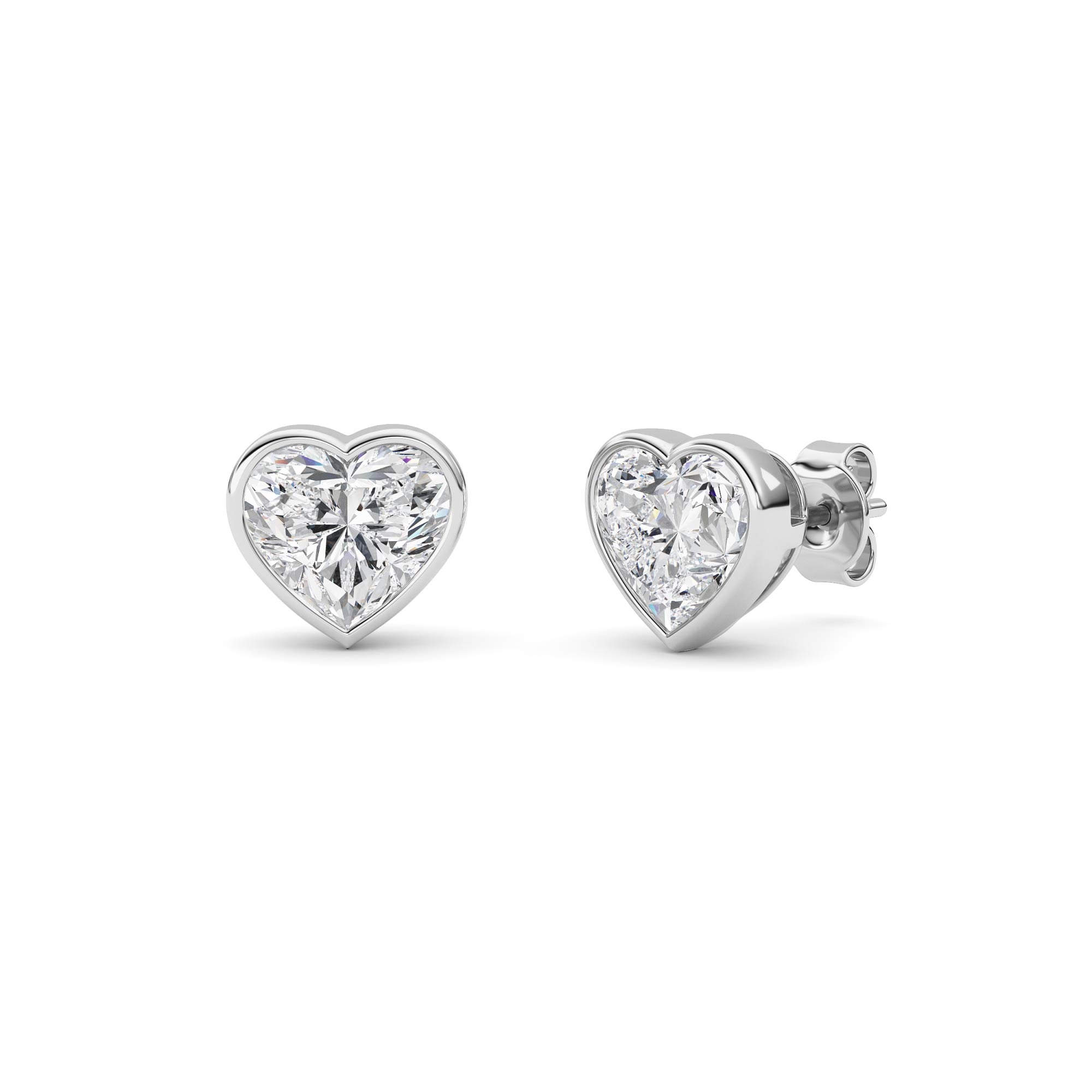 4CTW Heart Shaped Lab Grown Diamond (F/VS) Bezel Set Stud Earrings in 14K Gold