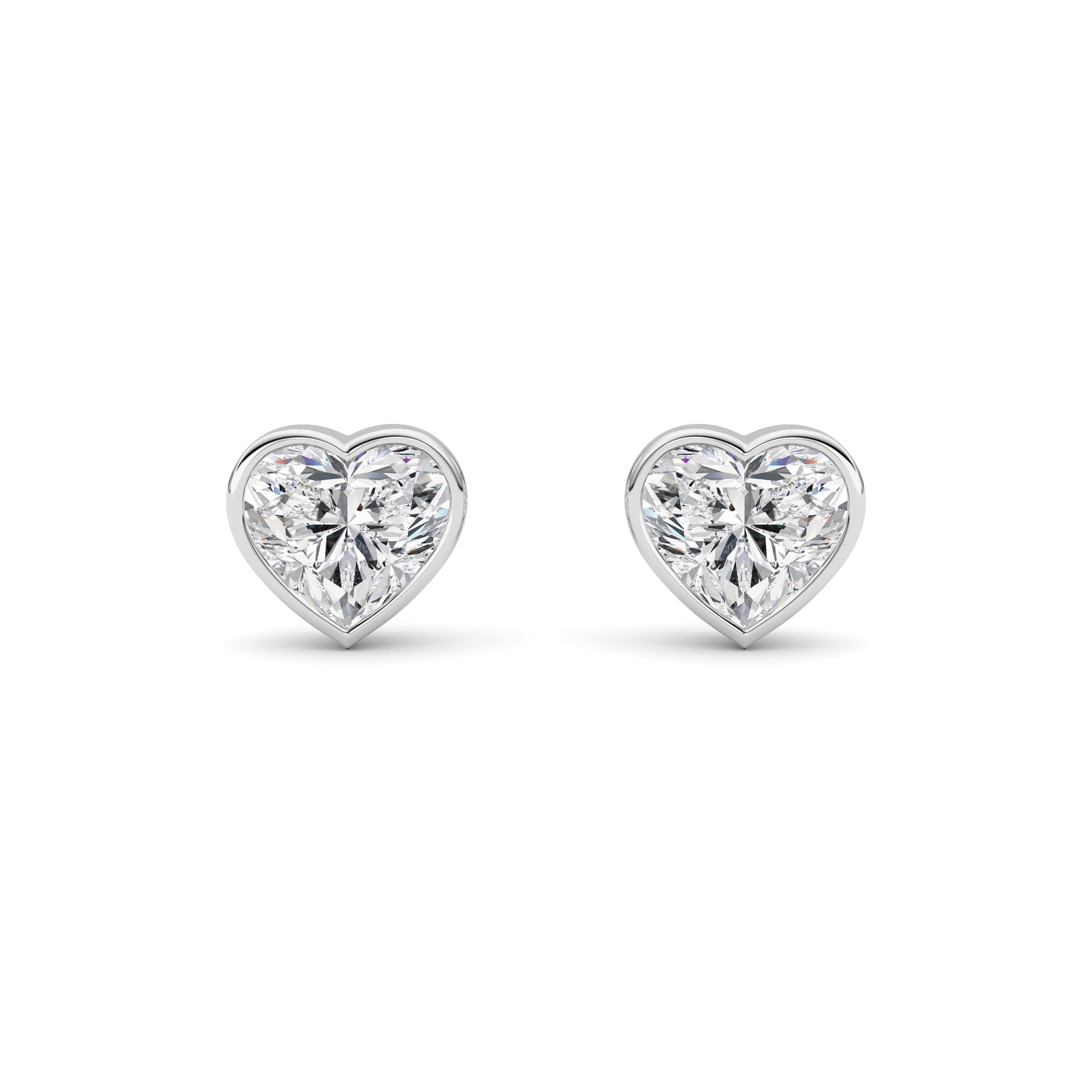4CTW Heart Shaped Lab Grown Diamond (F/VS) Bezel Set Stud Earrings in 14K Gold