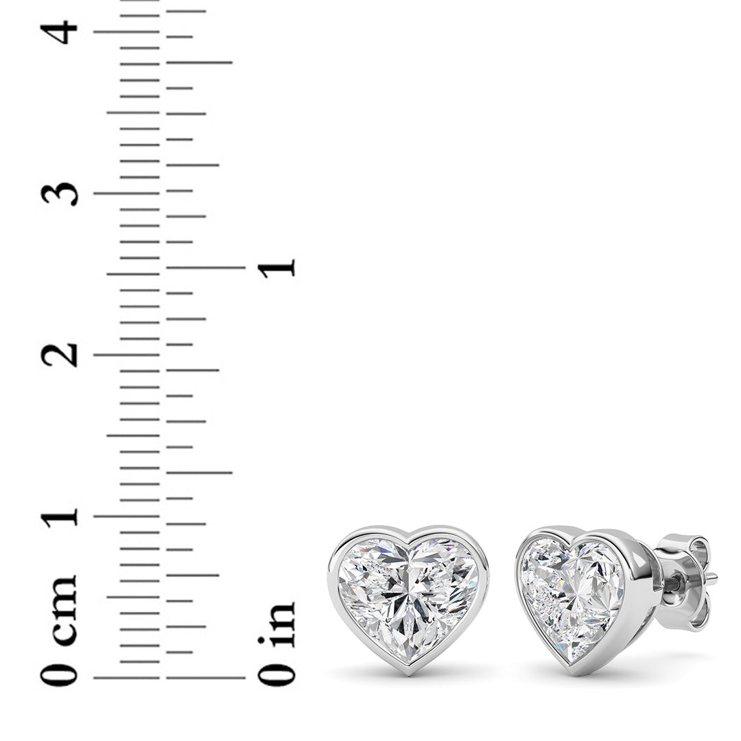 4CTW Heart Shaped Lab Grown Diamond (F/VS) Bezel Set Stud Earrings in 14K Gold